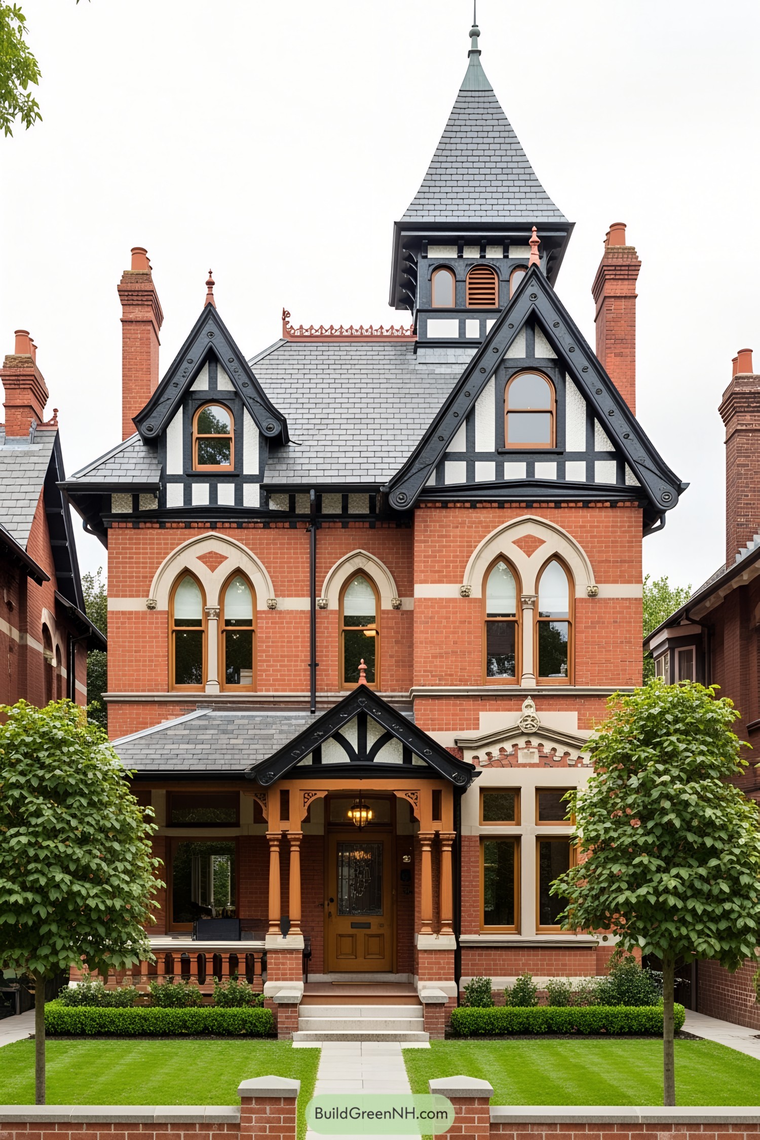 Charming Victorian villa with arched windows and intricate details