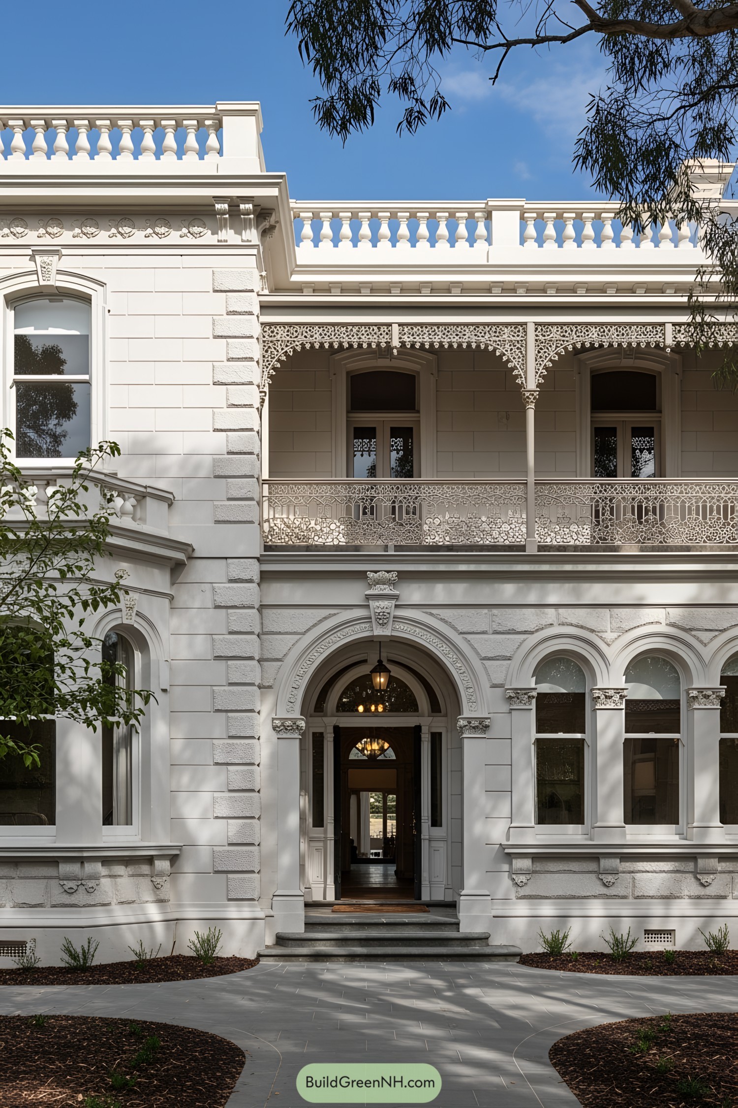 Grand Victorian villa with ornate facade and balcony
