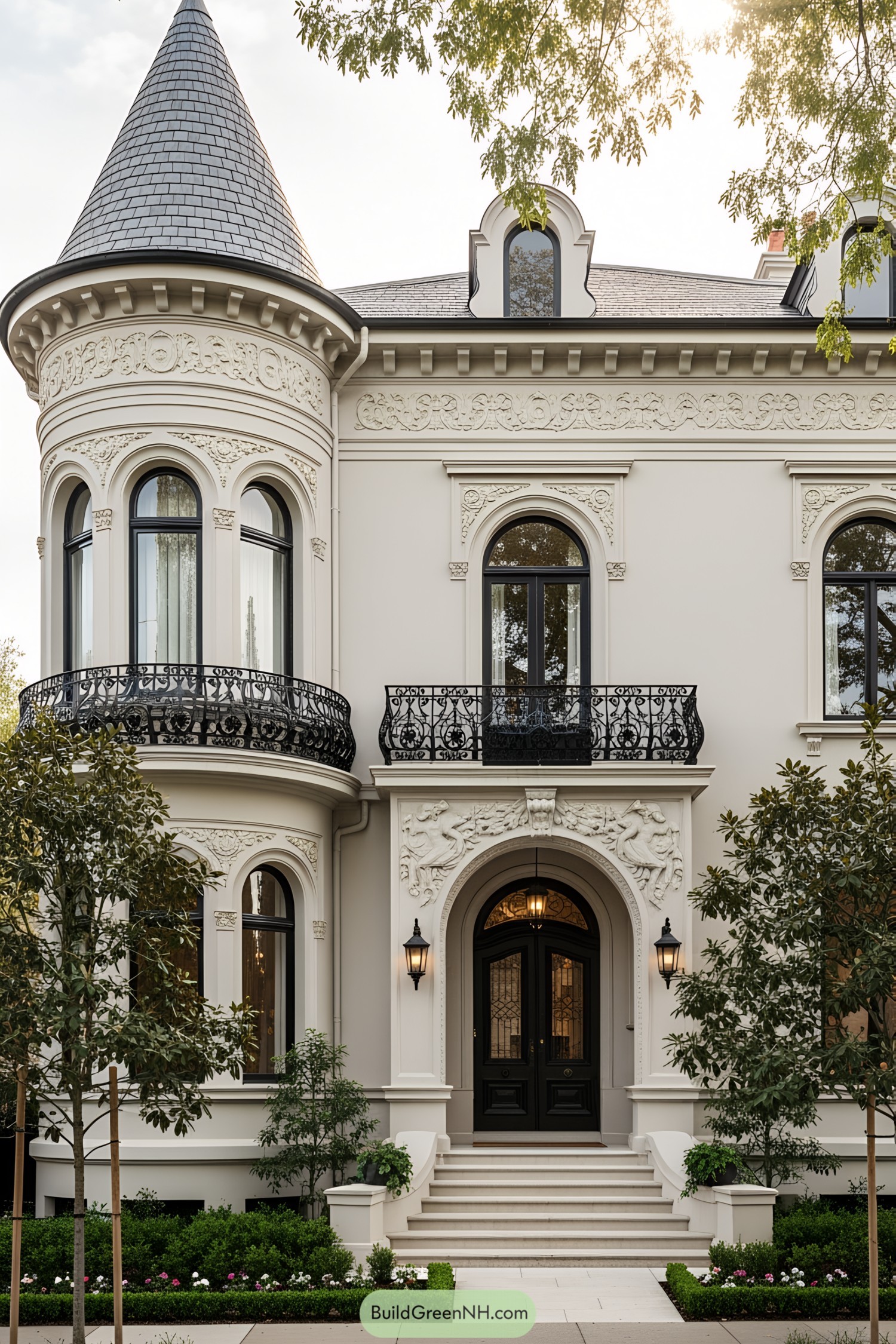 Victorian villa with ornate turret and elegant entrance