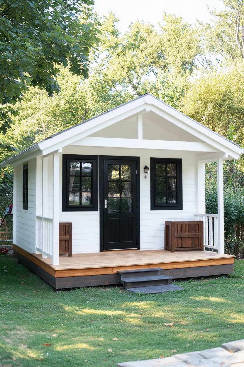 change the house color to white with black windows, doors and trim