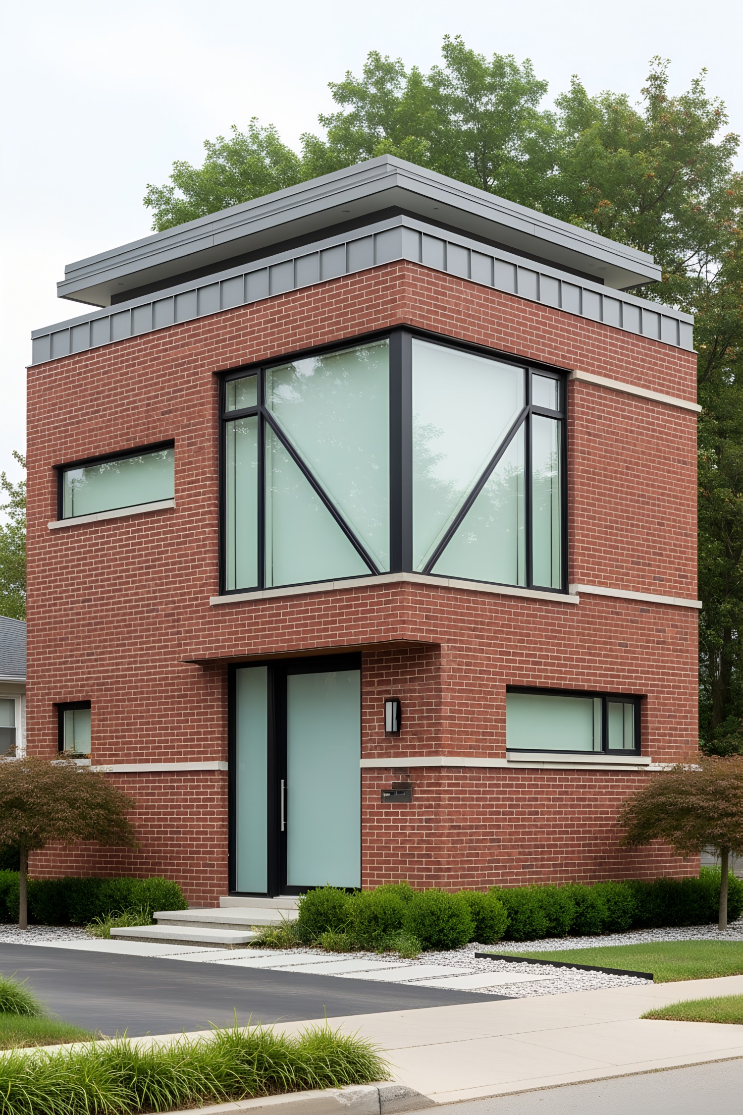 Brick house with geometric windows