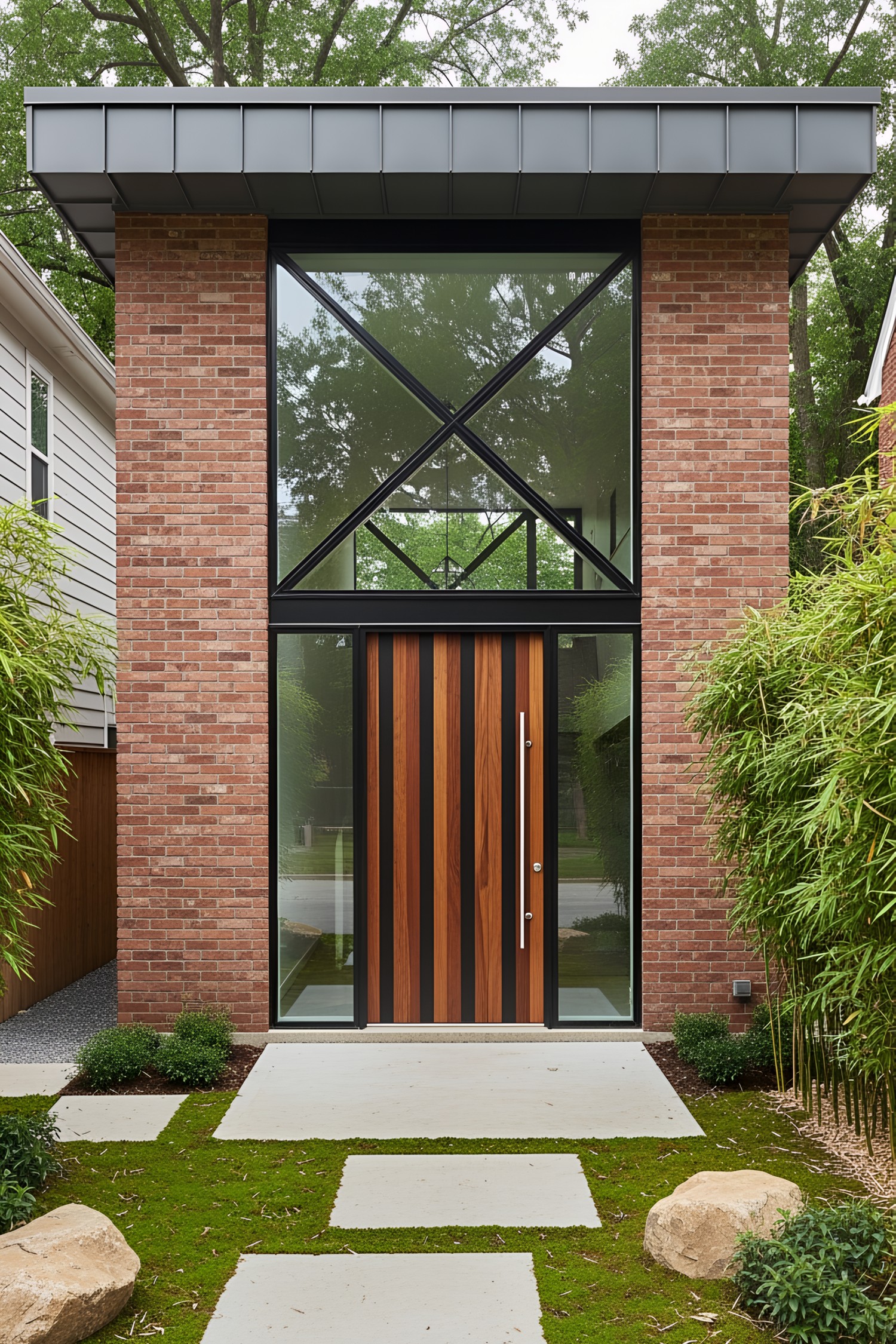 Unique brick house with geometric window design
