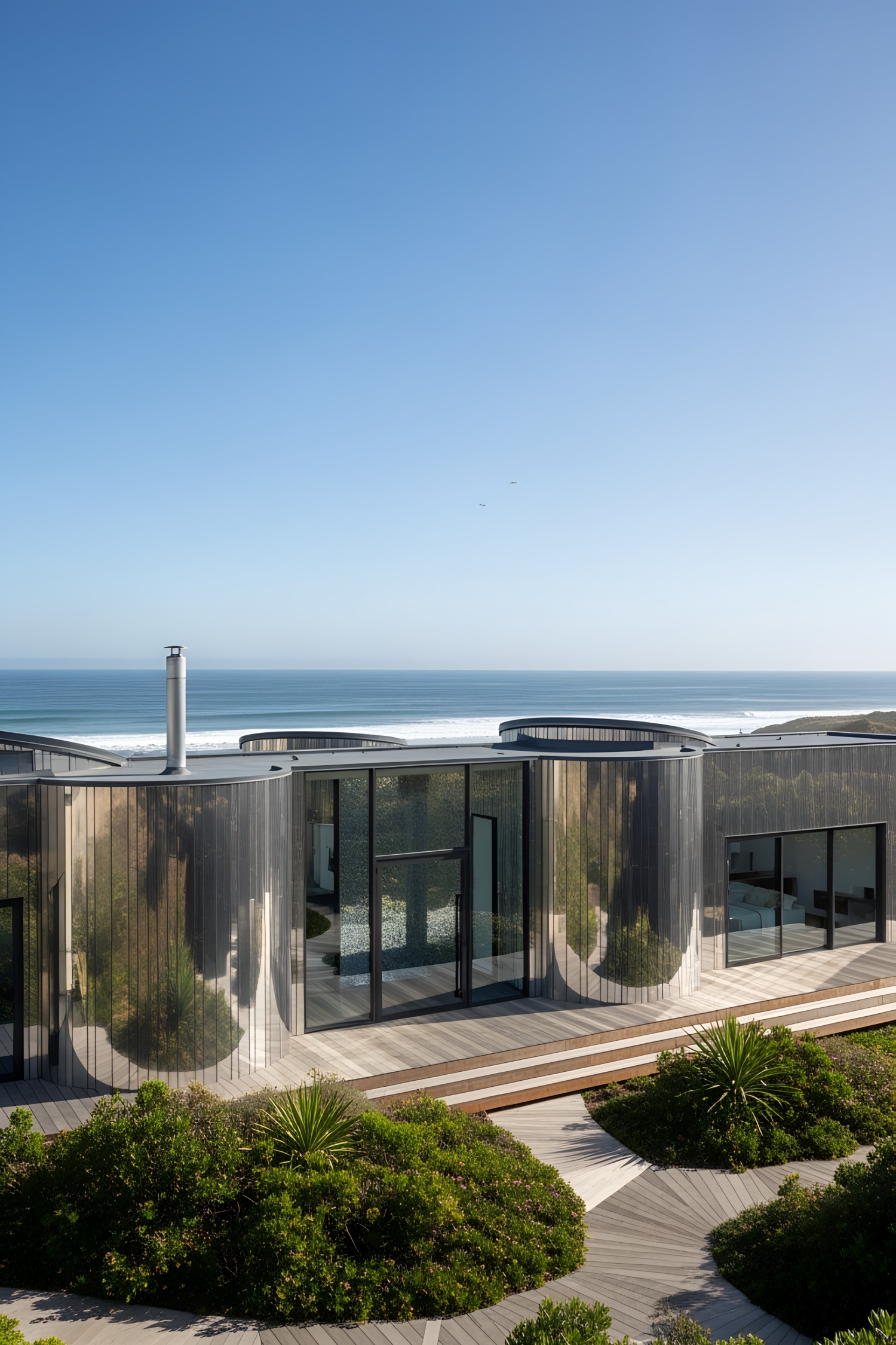 Mirror-sided house blending with coastal scenery