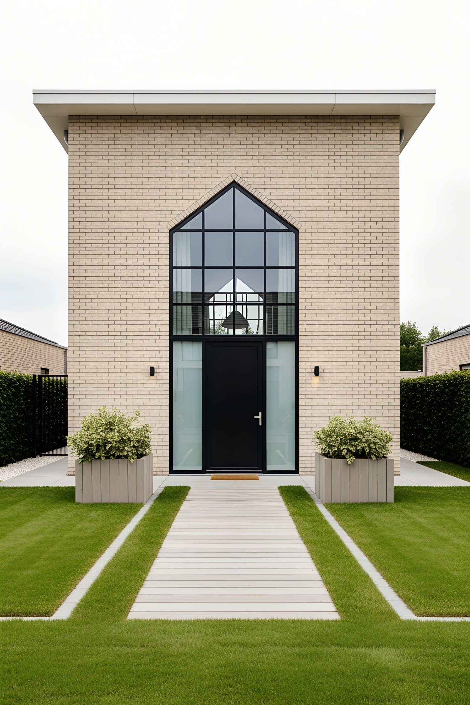 Modern house with geometric windows and sleek design