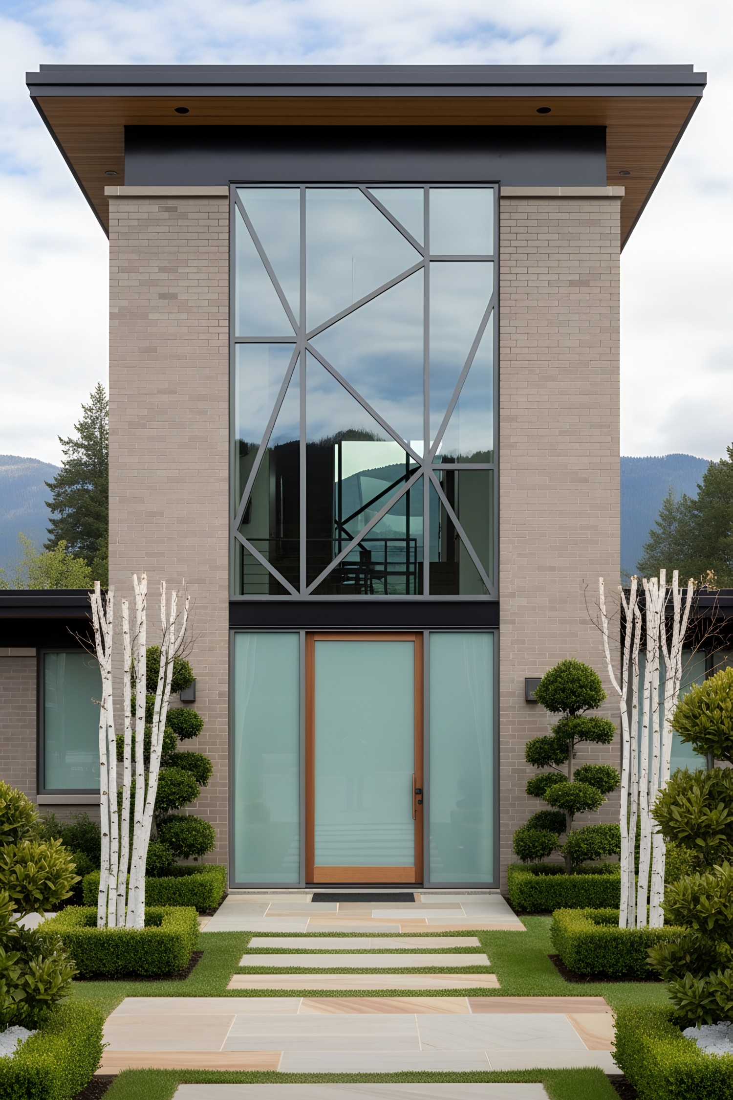 Modern house with large geometric windows and sleek design