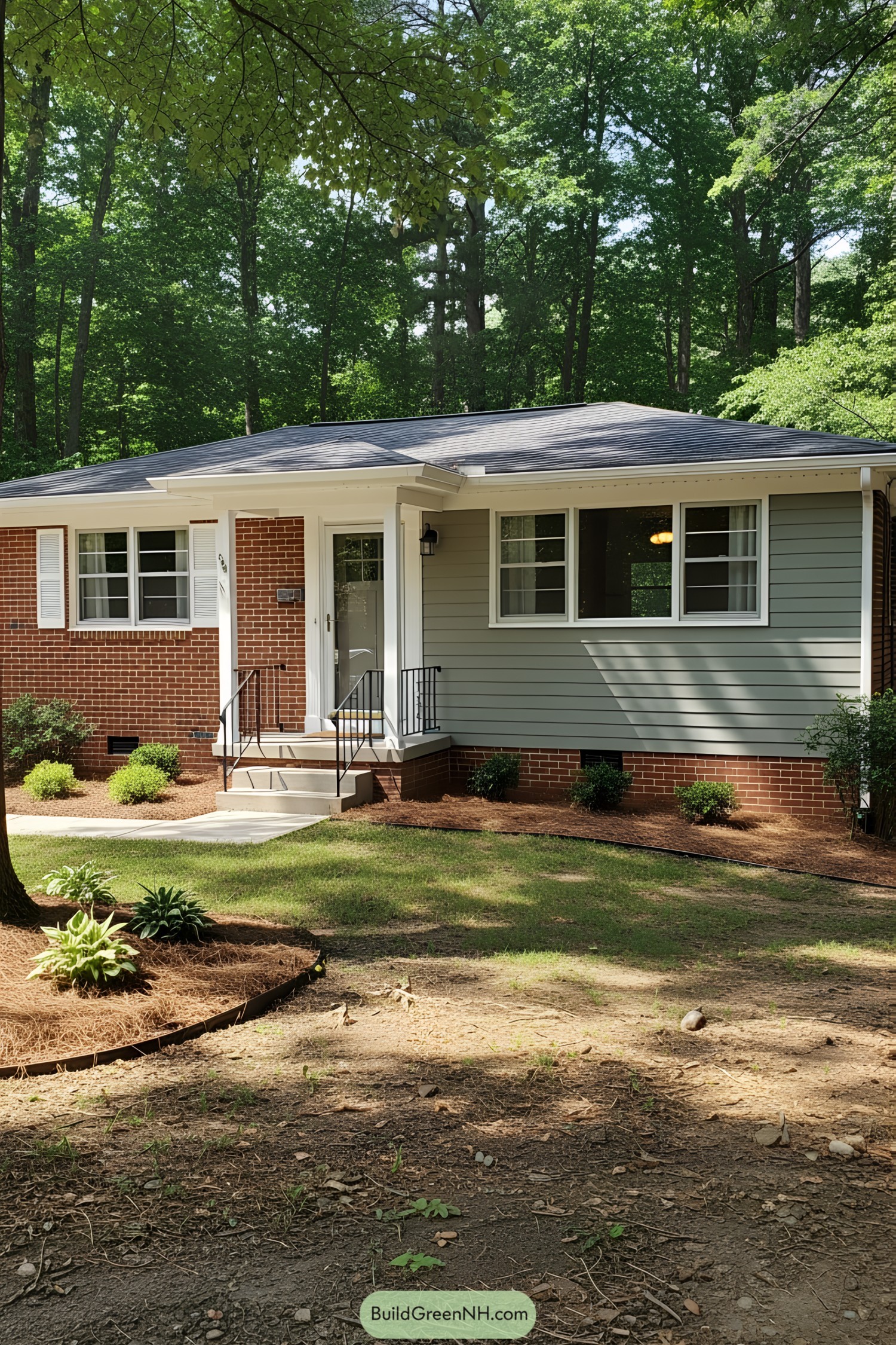 1950s ranch-style home with brick and siding facade