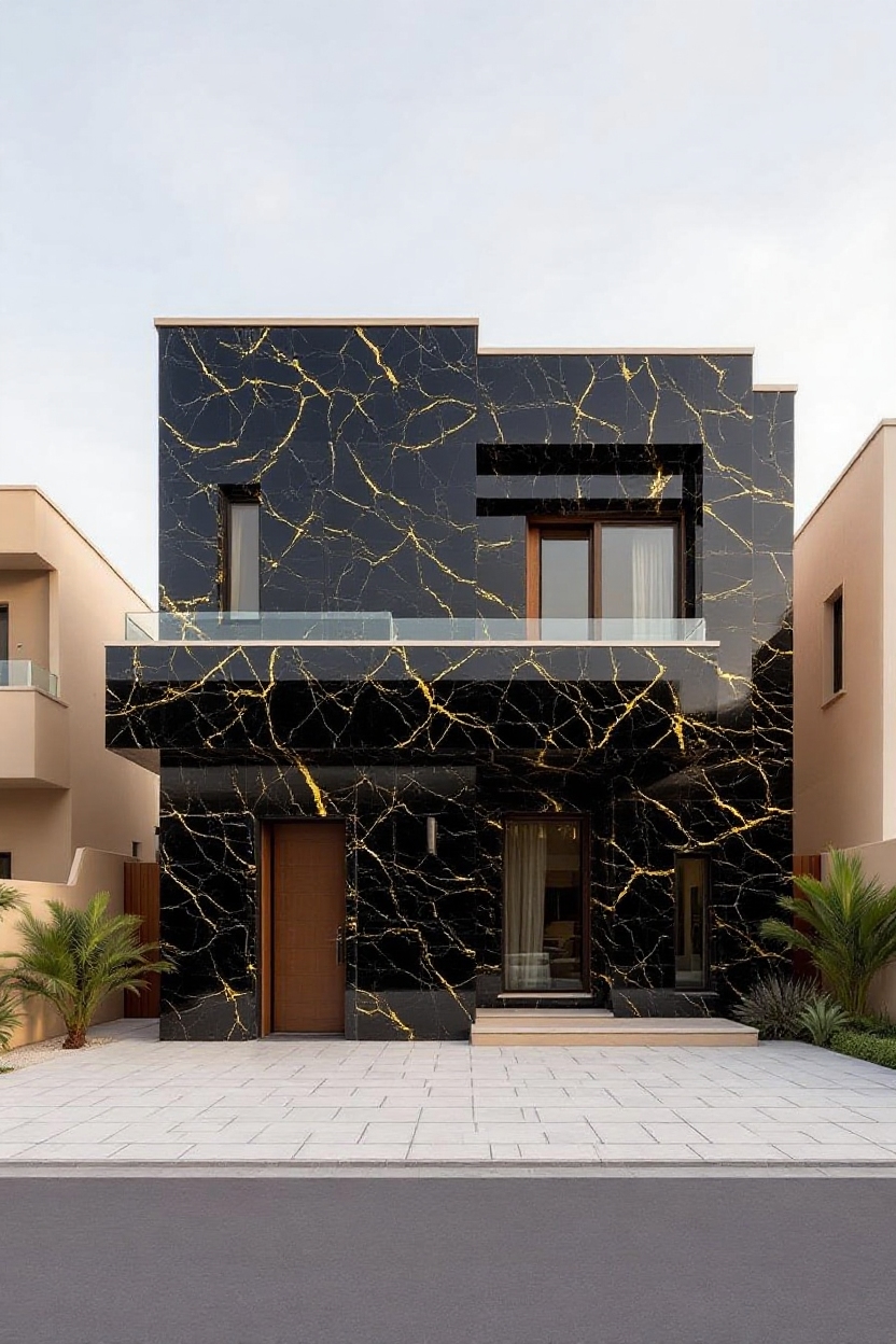 change house siding to black marble with gold veins