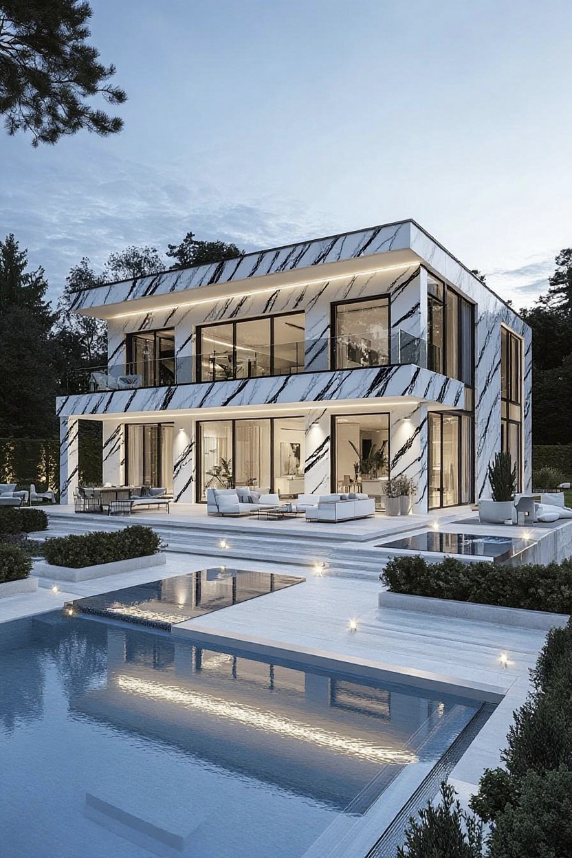 change house siding to white marble with black veins