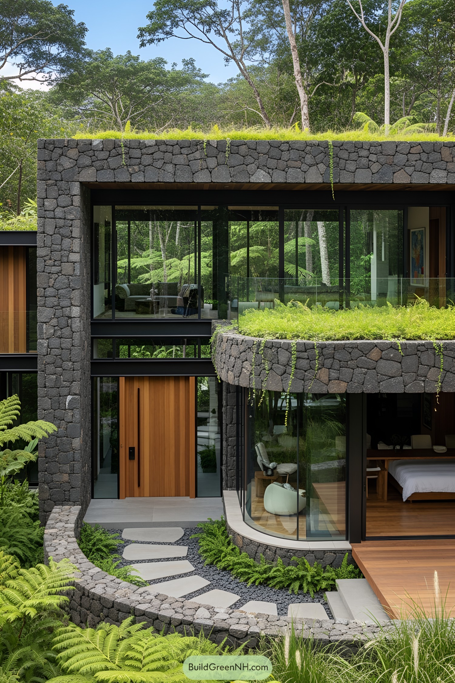 Modern tropical house with volcanic stone facade