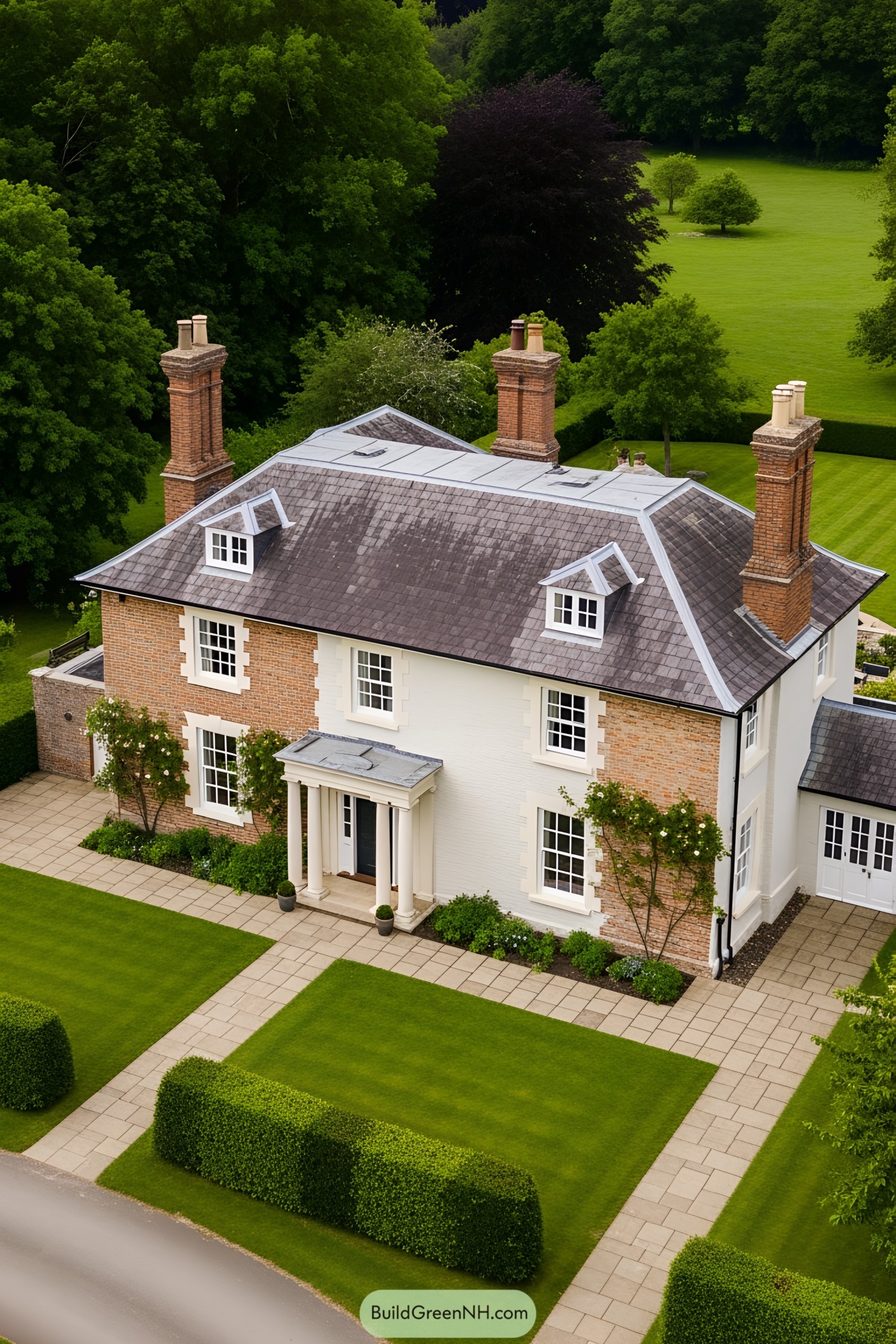 Charming classic house surrounded by lush greenery