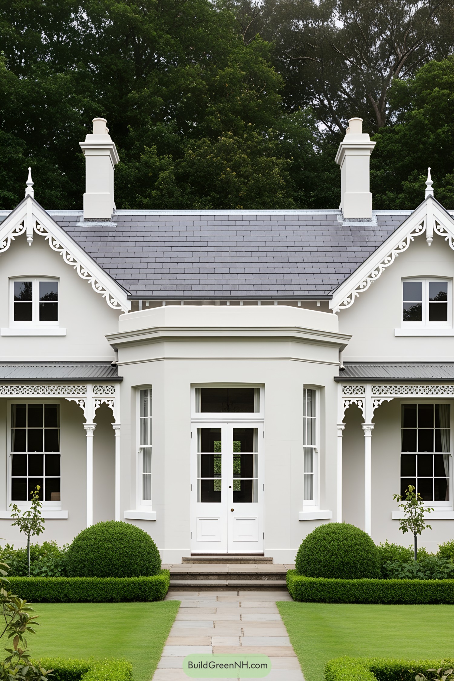 Charming cottage with ornate details and manicured garden