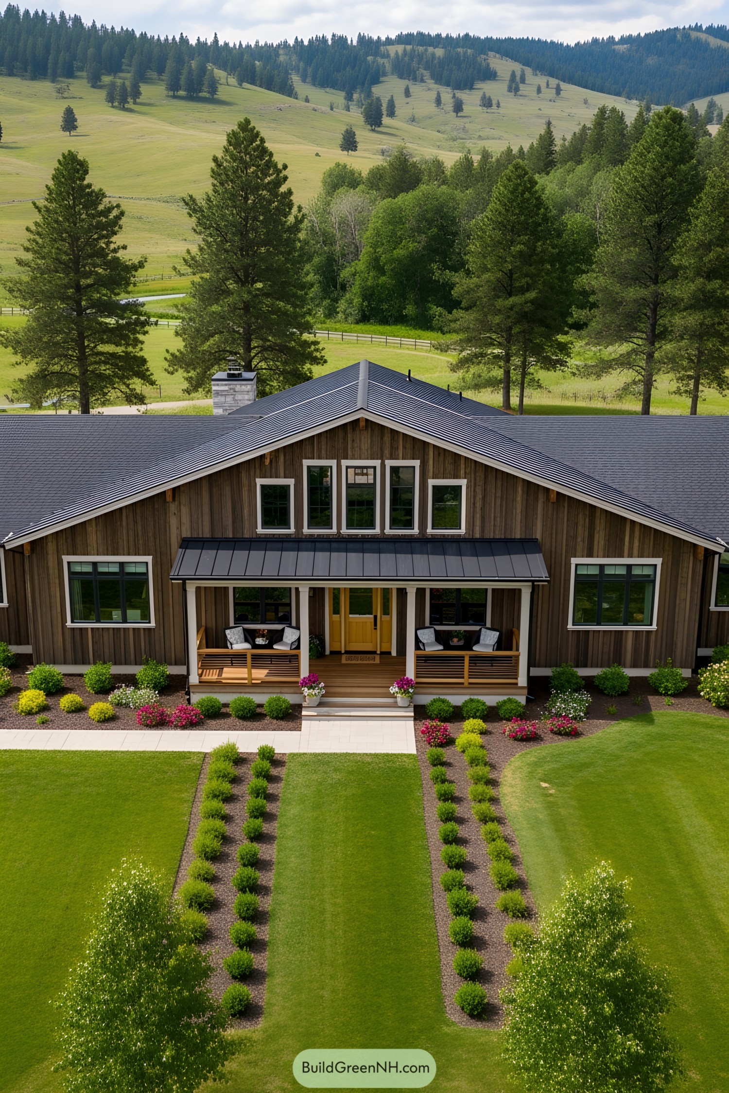 Charming ranch house with rustic appeal amidst lush greenery