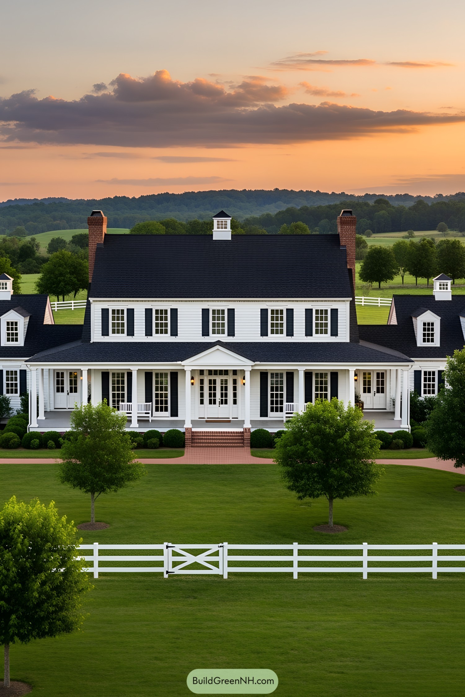 Elegant ranch house at sunset