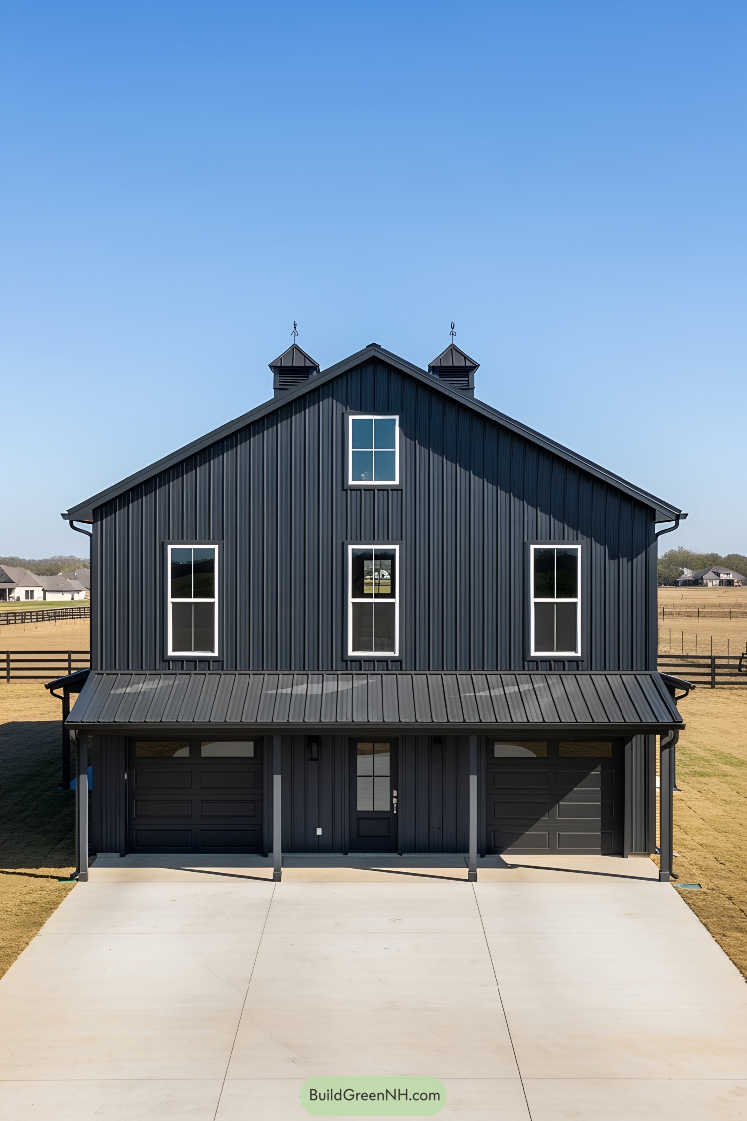 Chic barn-style home with a double garage and stylish windows