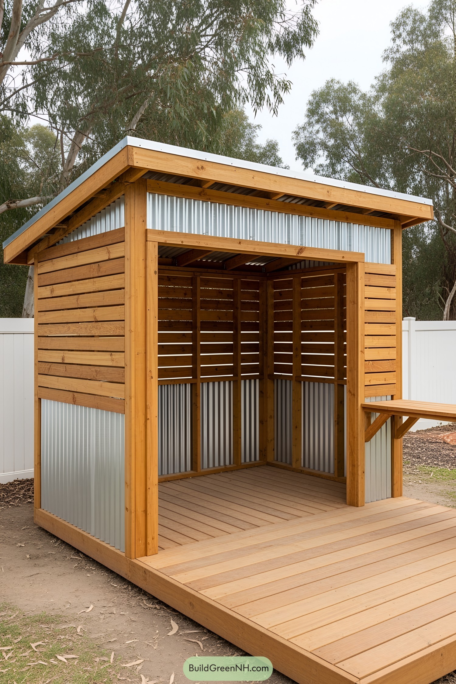 Cozy wooden BBQ shed with a metal roof