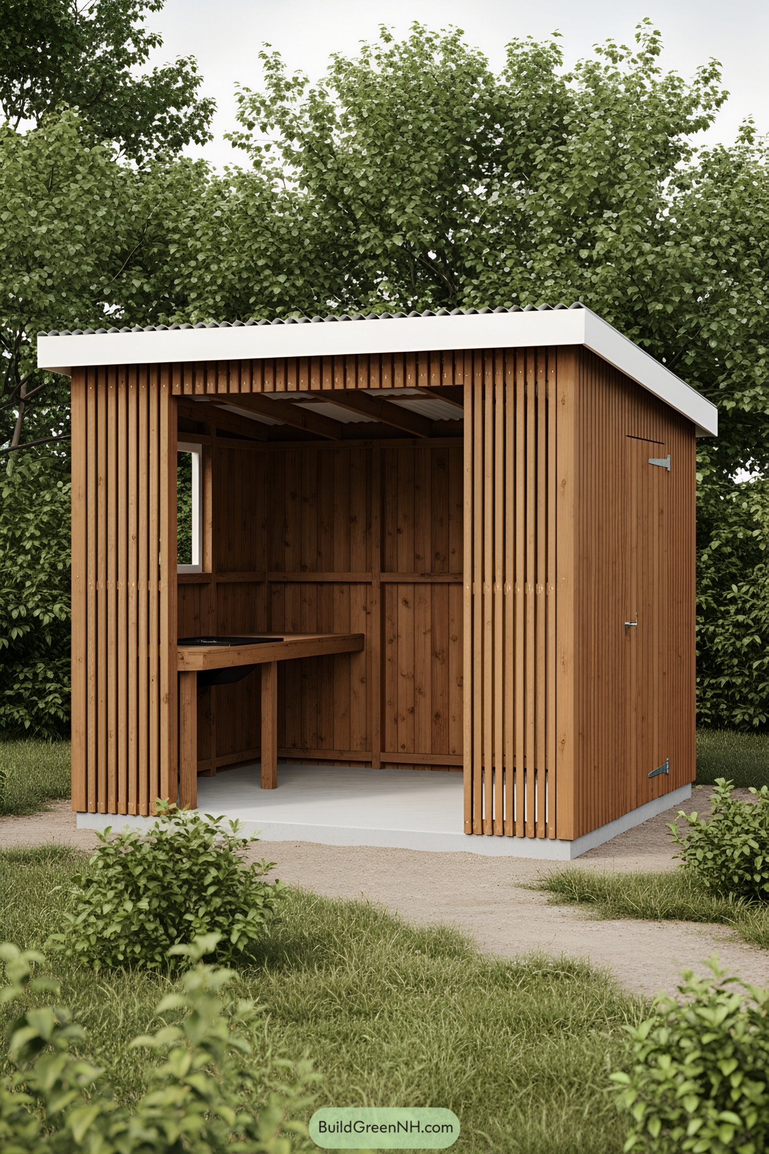 Cozy timber BBQ shed nestled in a green backyard