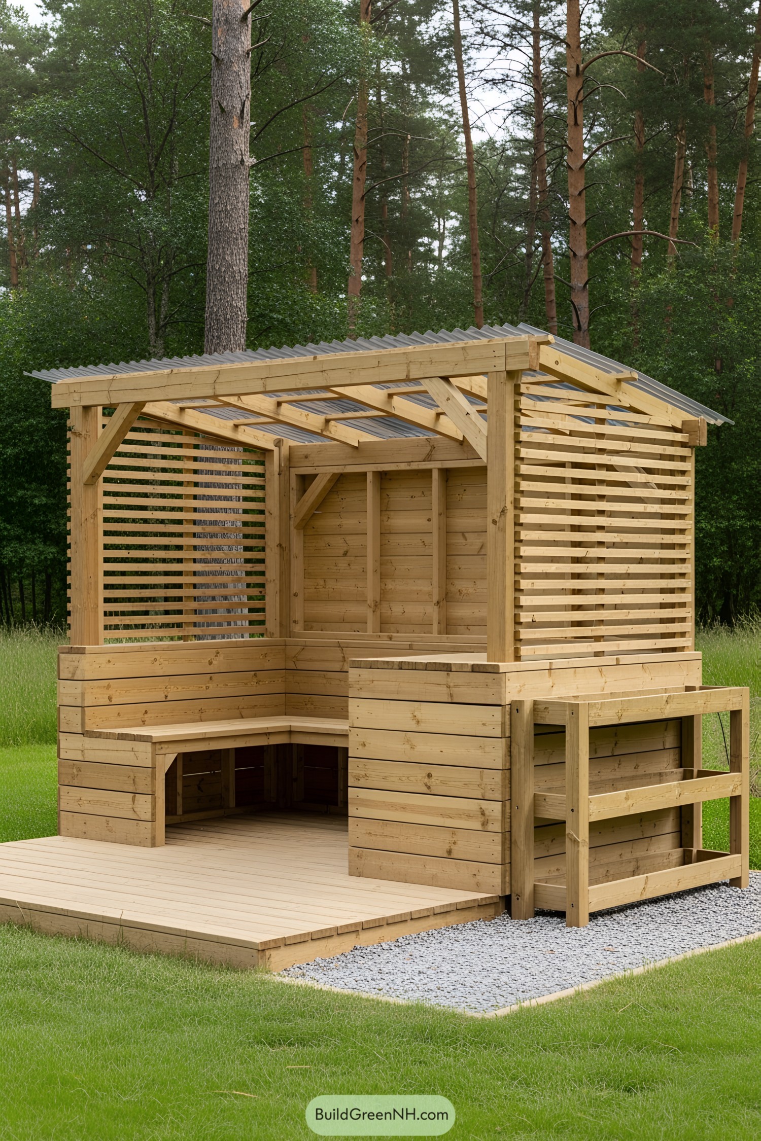 Wooden BBQ Shed in a Forest Clearing