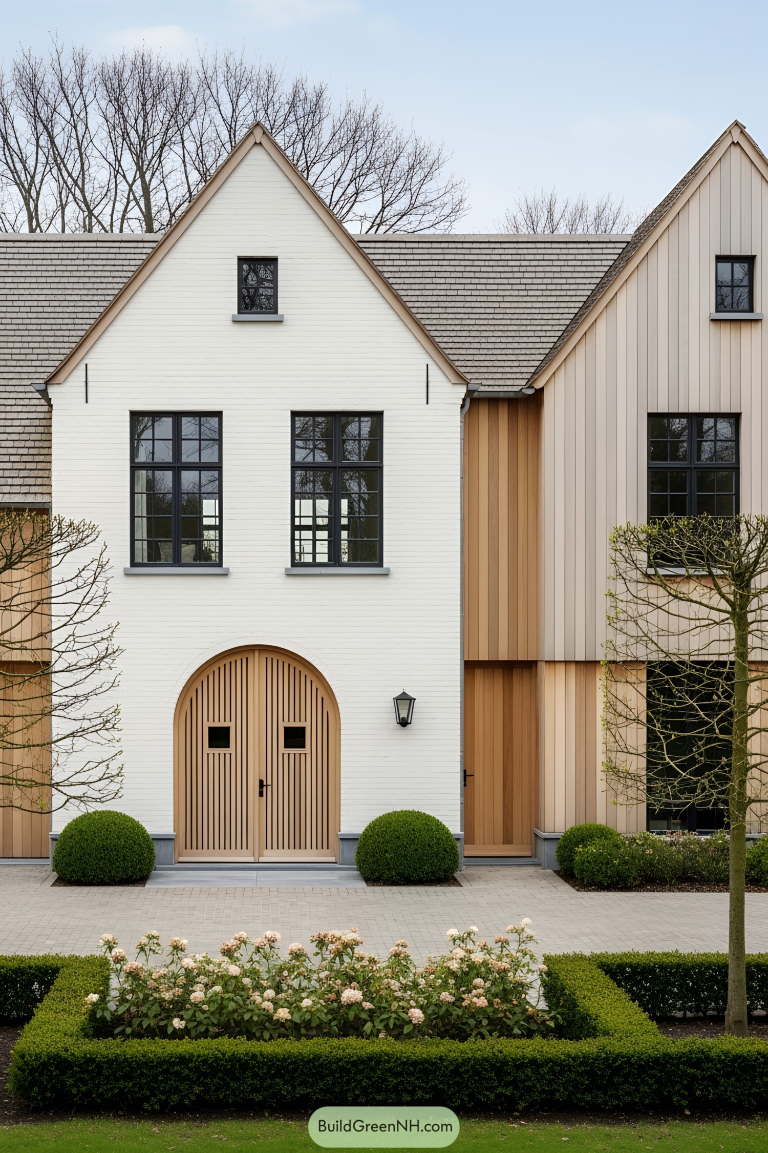 Belgian farmhouse with modern elements and neat landscaping