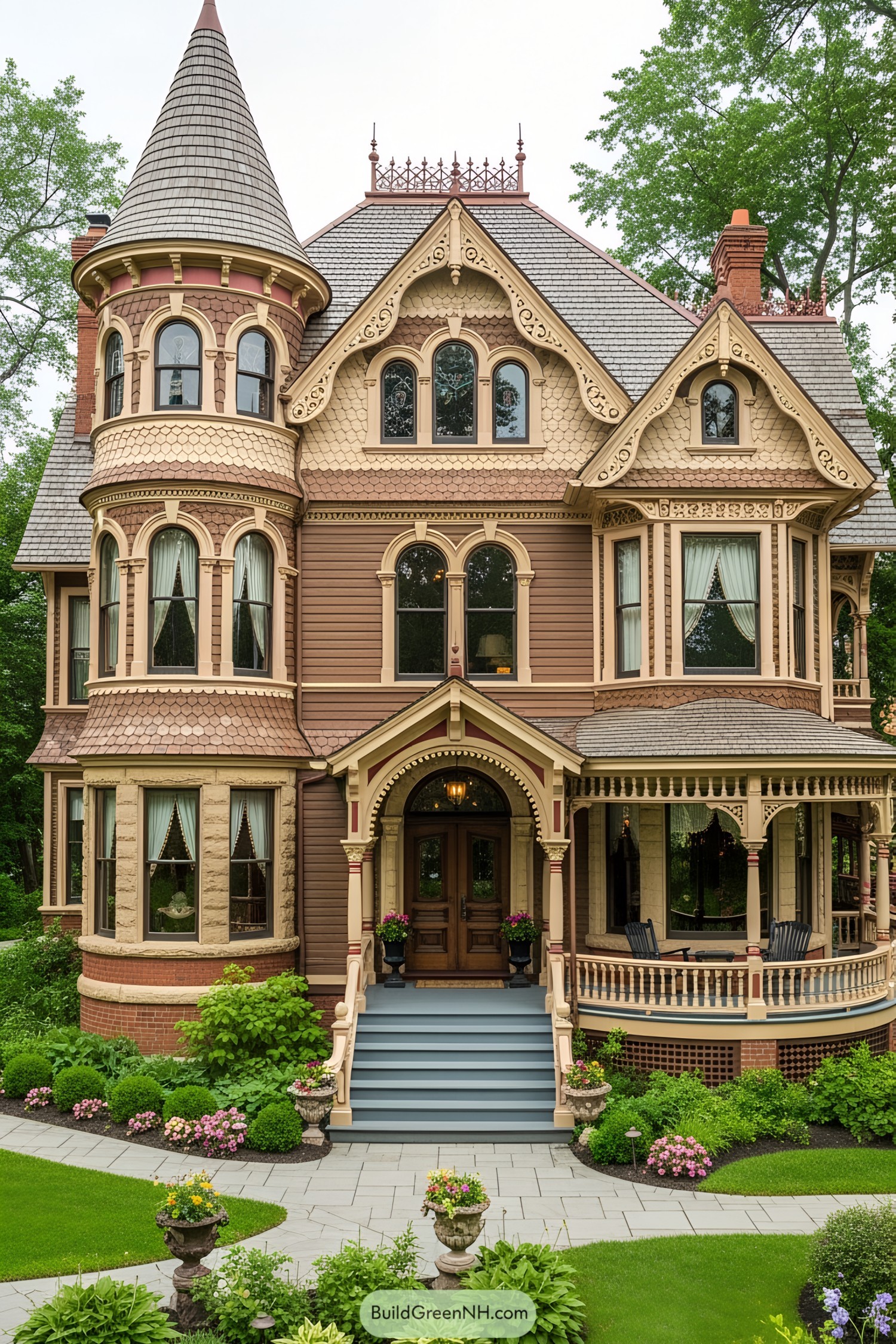 Charming Victorian house with ornate details and a grand turret
