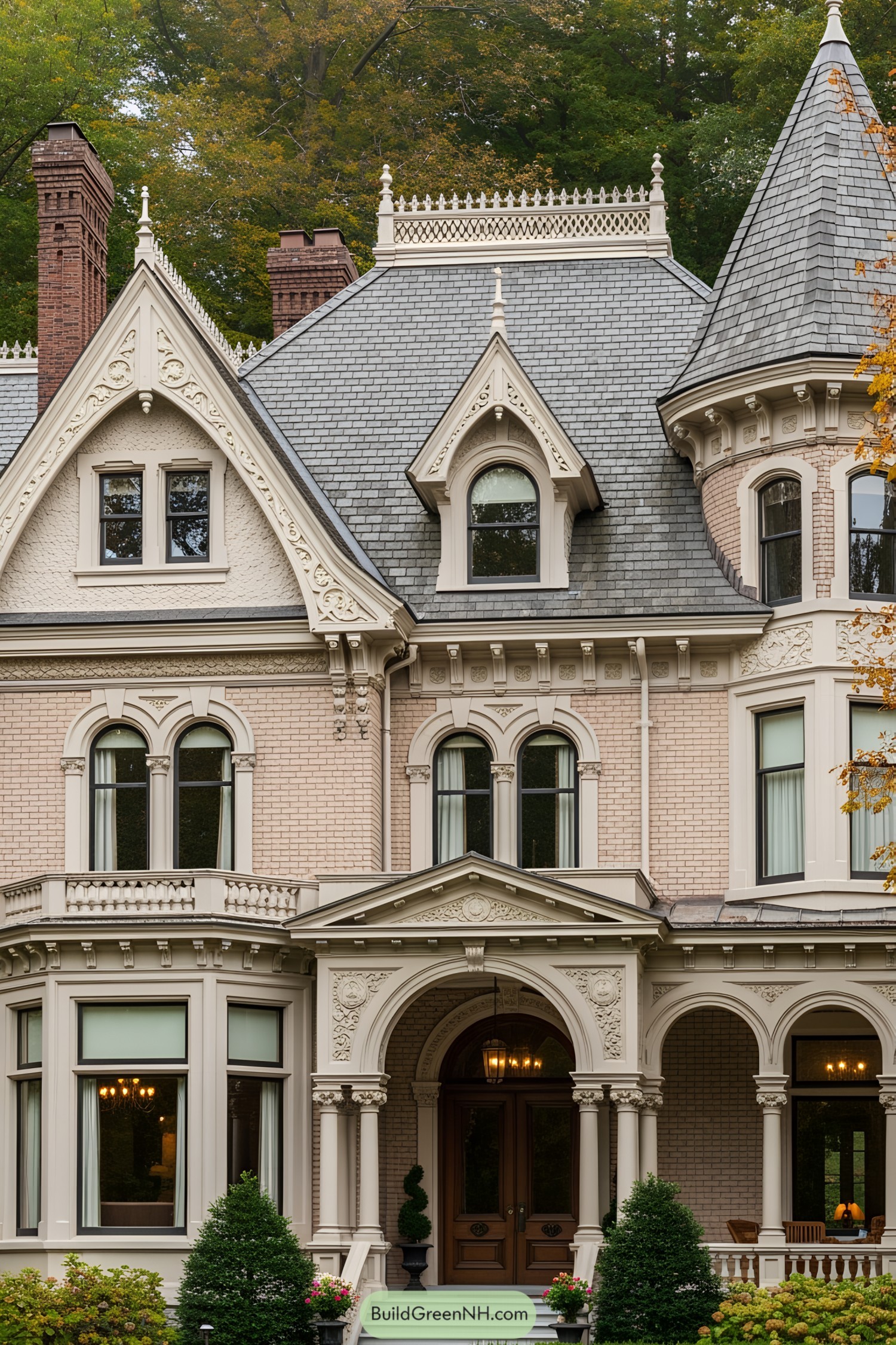 Ornate Victorian house with peaked roof and turret