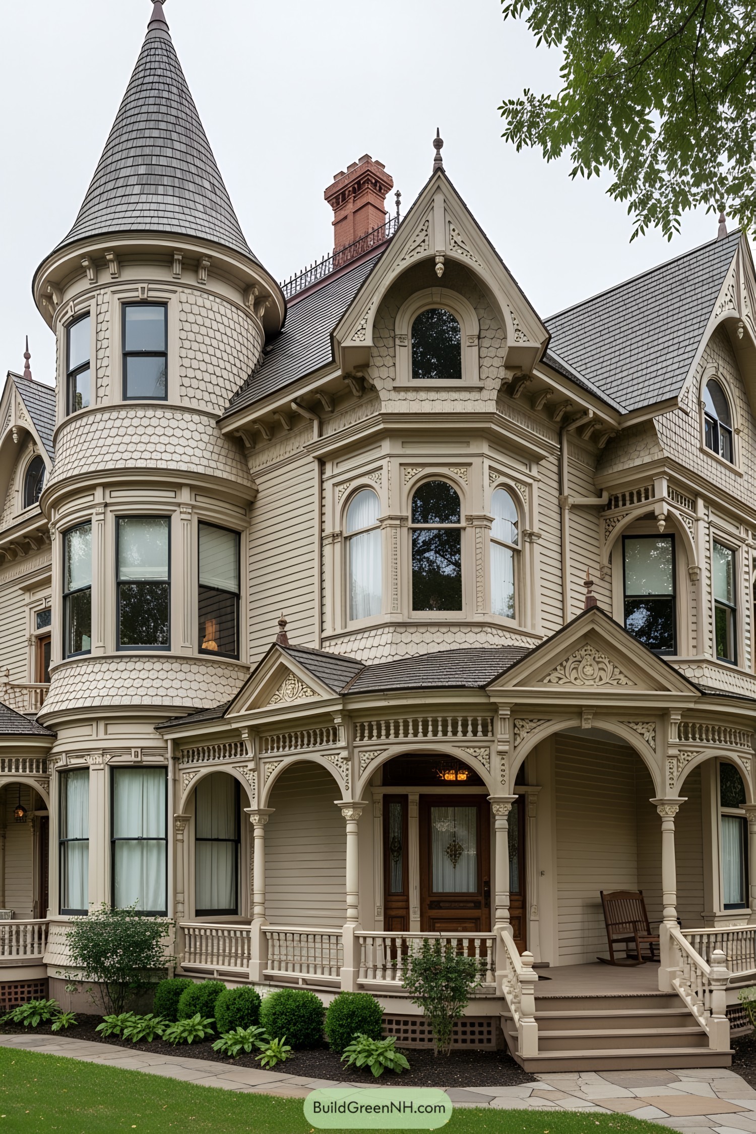 Victorian house with a turret and ornate porch