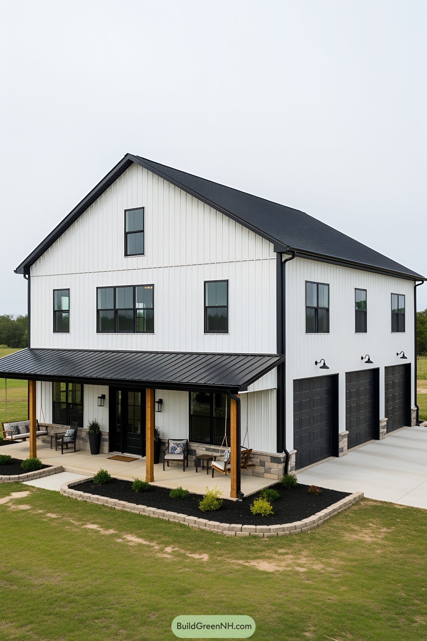Stylish barn-style house with bold black and white design