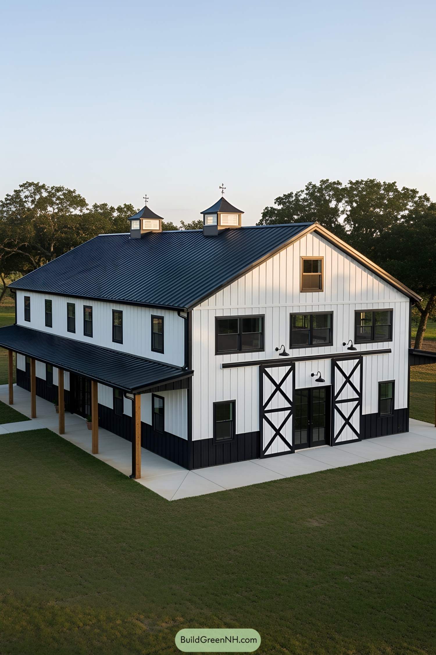 Black and white barn with modern features