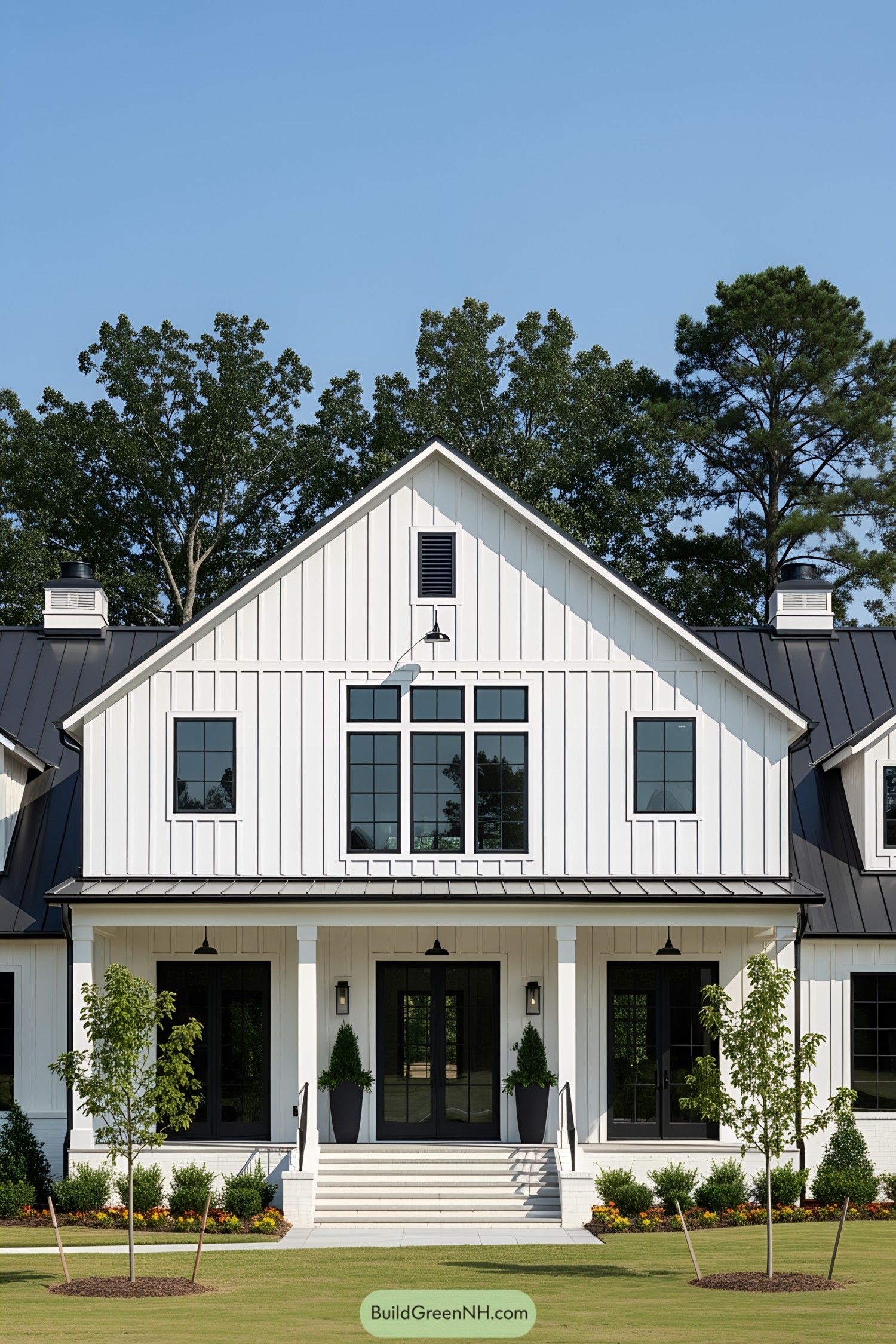 Modern black and white barn with rustic charm