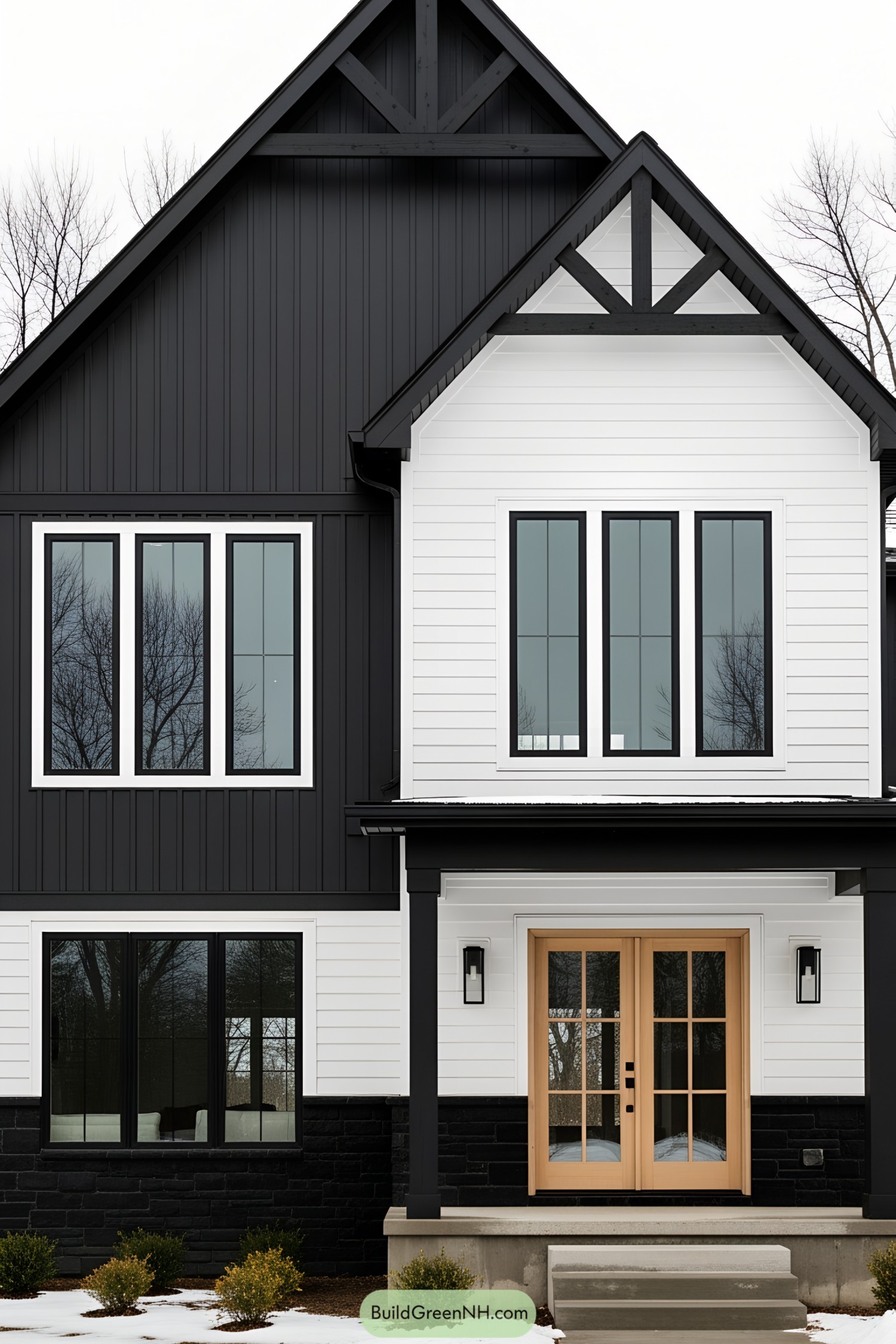 Chic modern farmhouse with high-contrast exterior