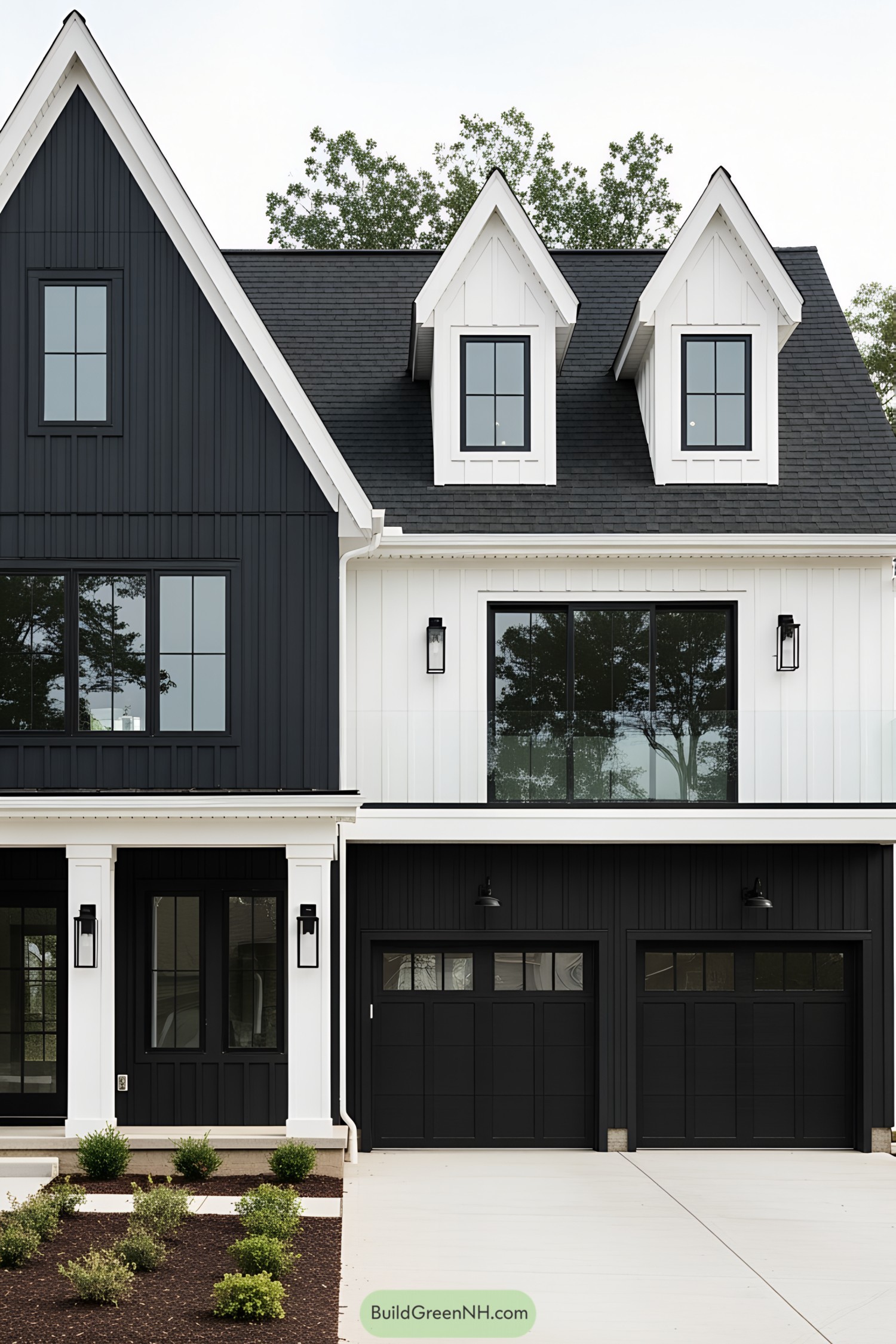 Sleek black and white farmhouse with chic design