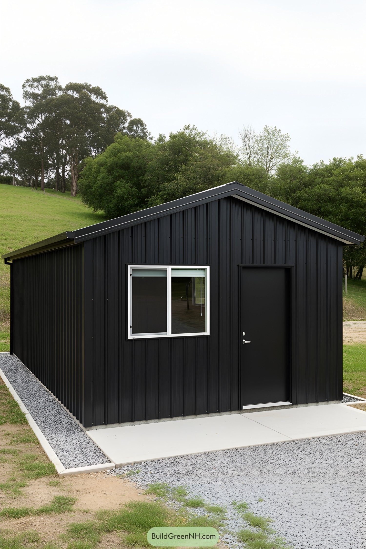 Sleek black shed with a modern design