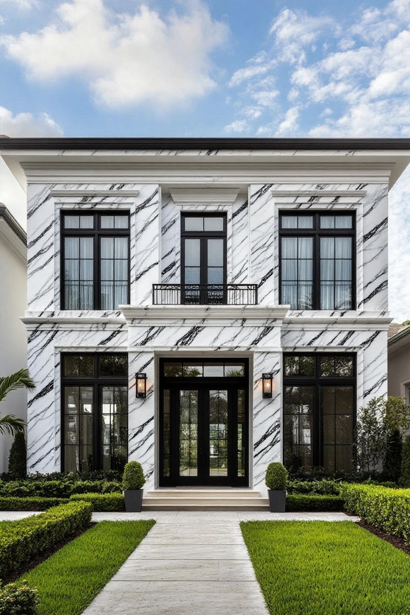 change house siding to white marble with black veins