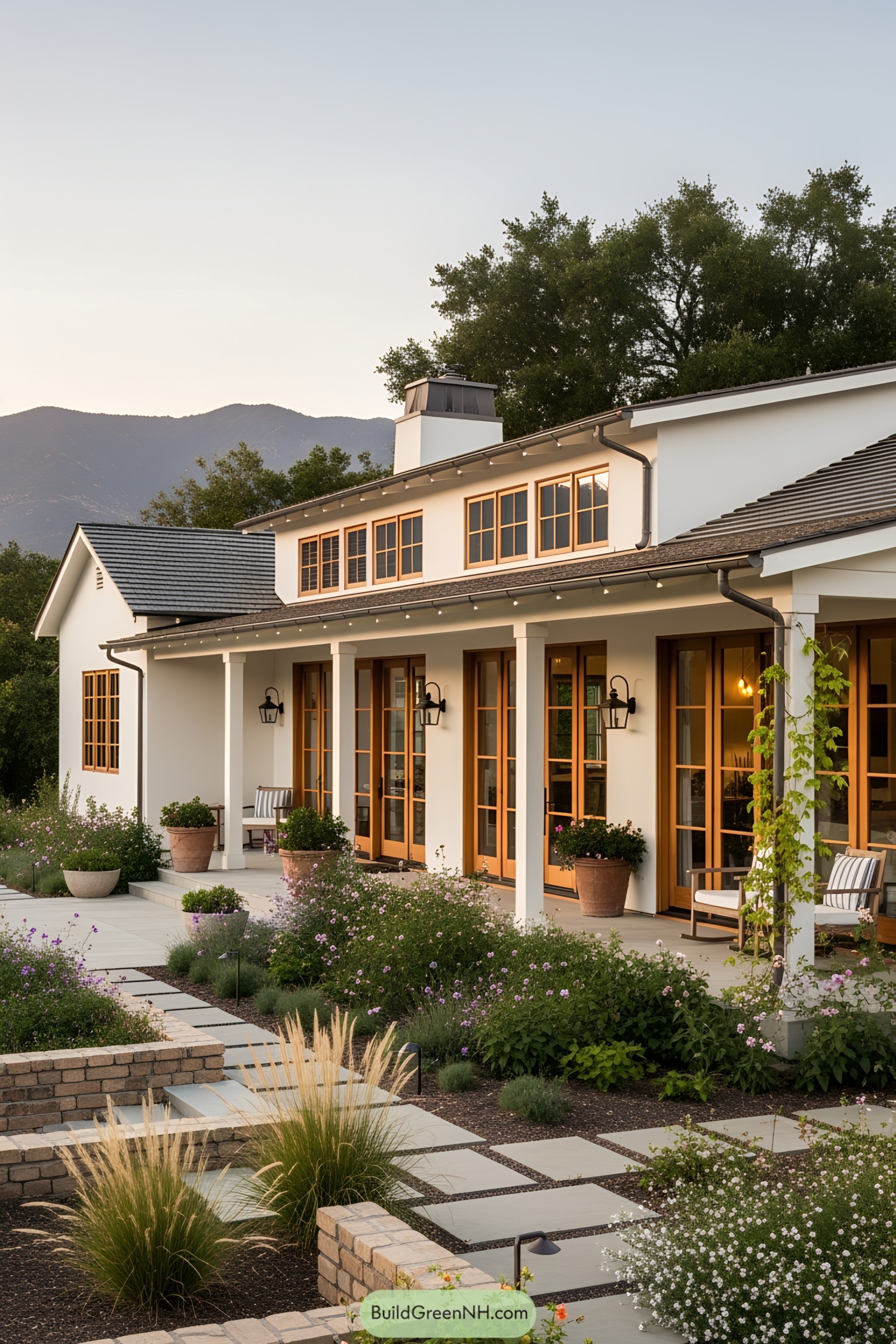 Modern Californian ranch house with mountains in the background
