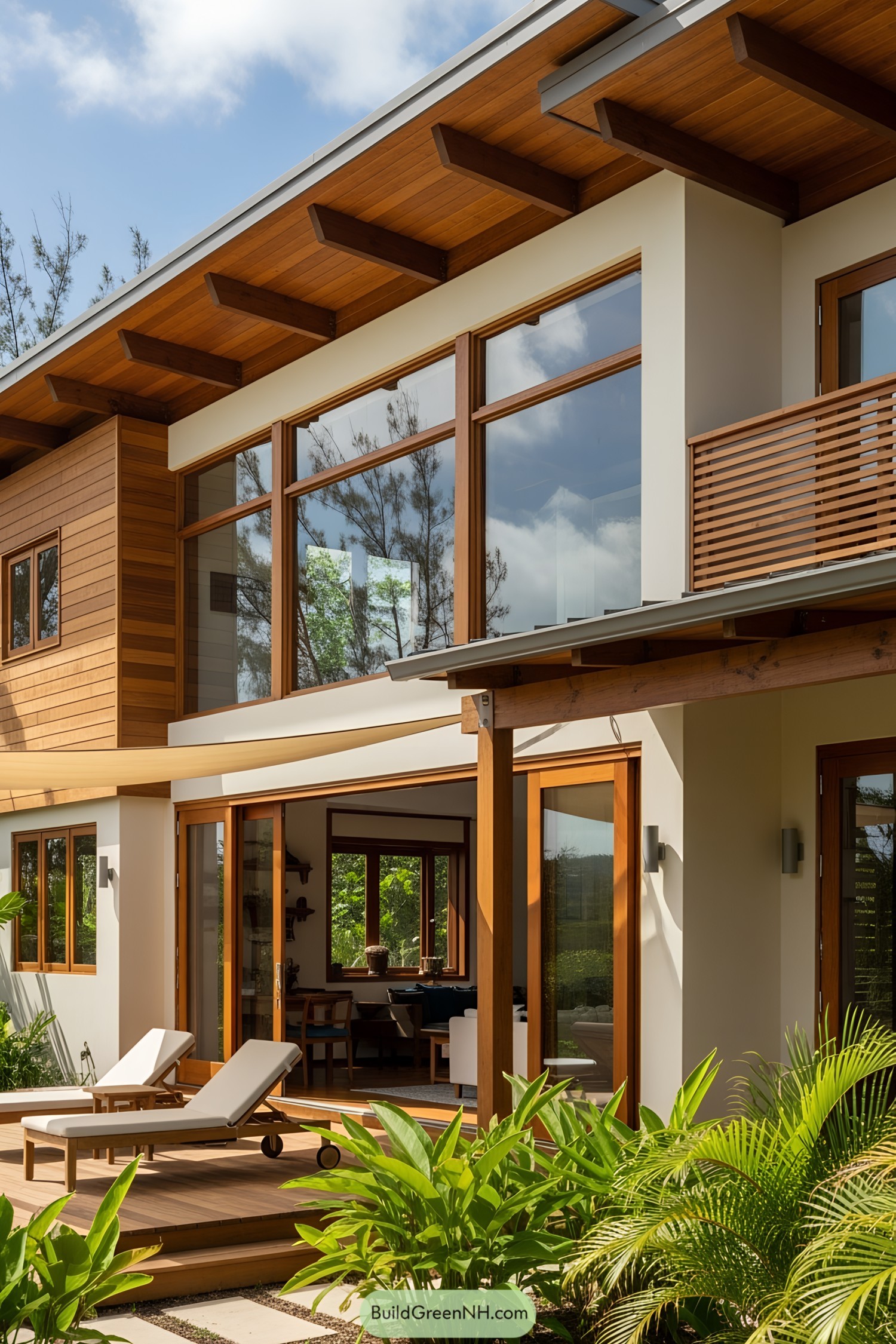 Modern Caribbean house with wooden accents and large windows