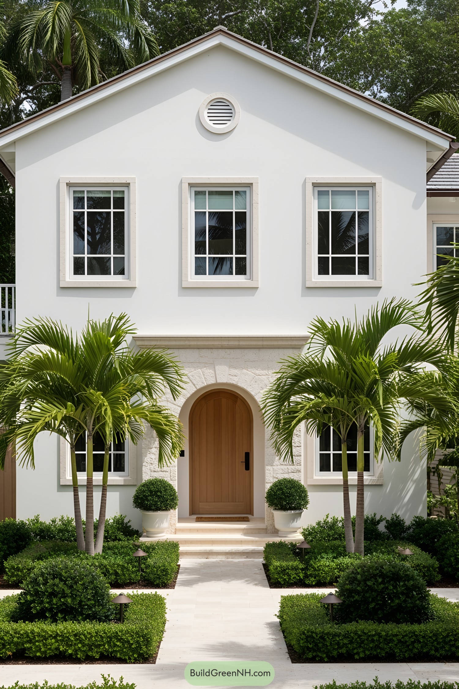 Minimalist Caribbean architectural design with palm trees