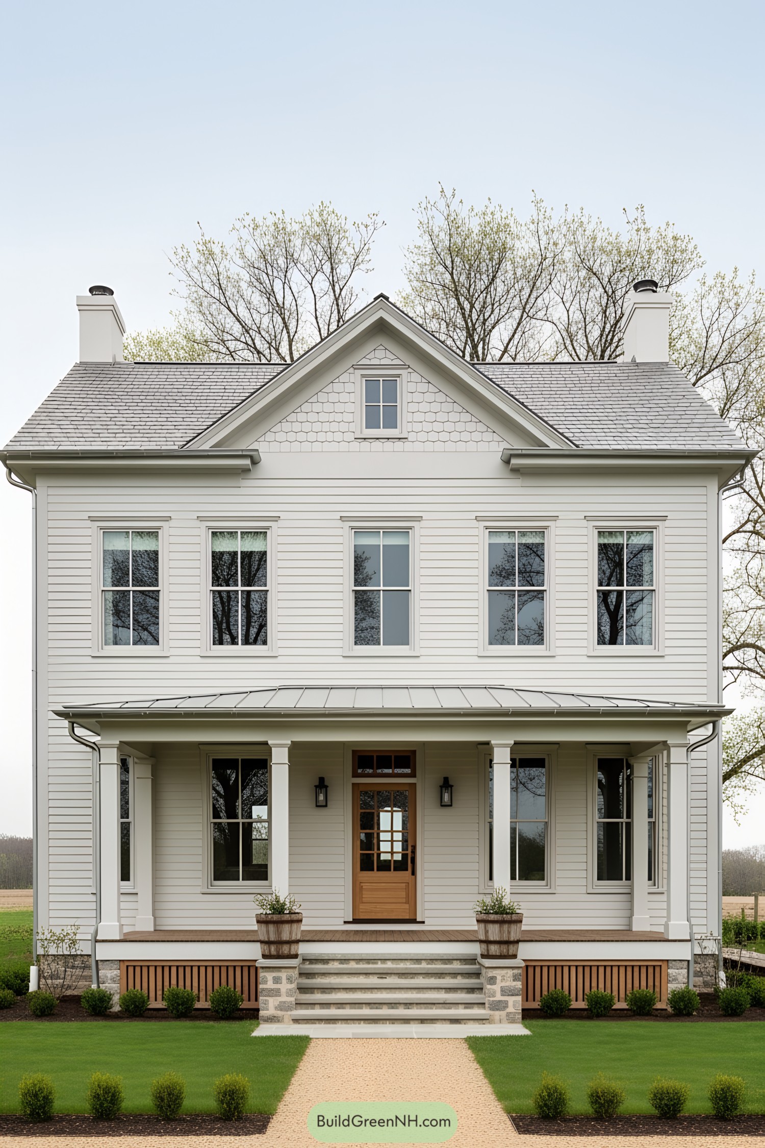 White farmhouse with a charming front porch
