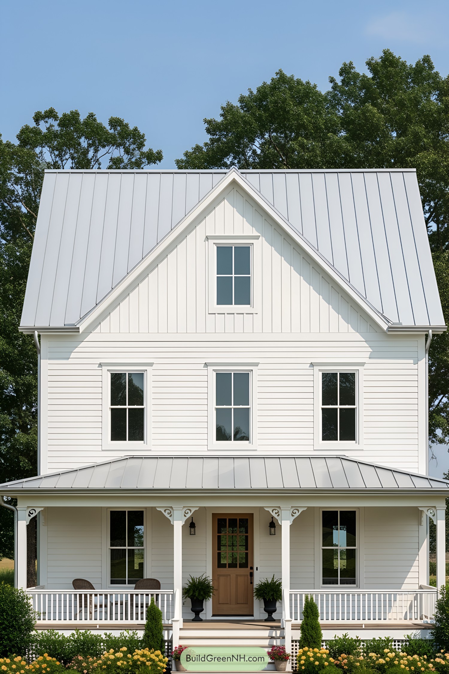 Charming white farmhouse with a welcoming porch