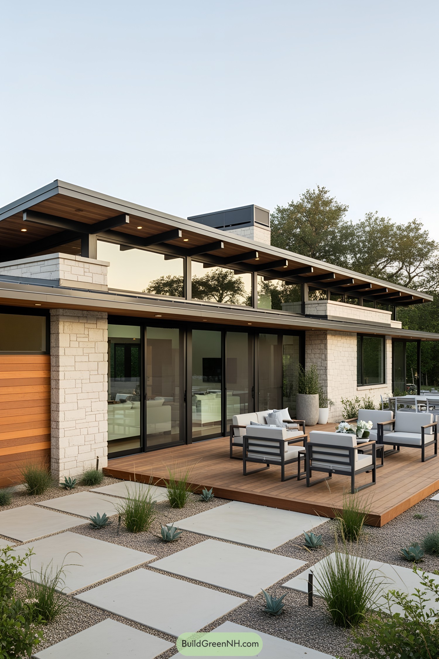 Modern ranch house with expansive glass windows