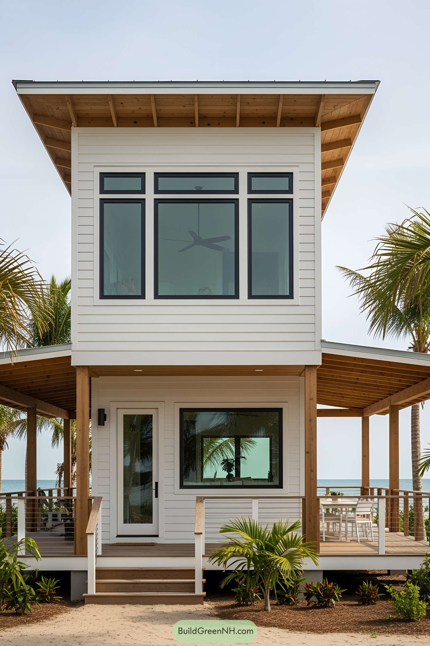 Modern tiny house with wraparound porch by the beach