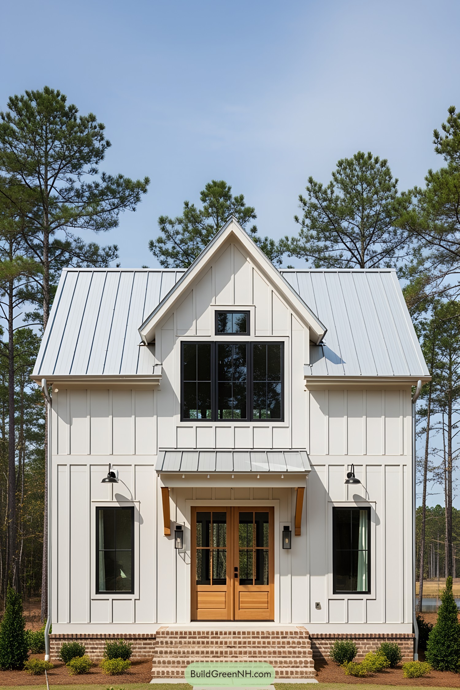 Small white house with a metal roof in the forest