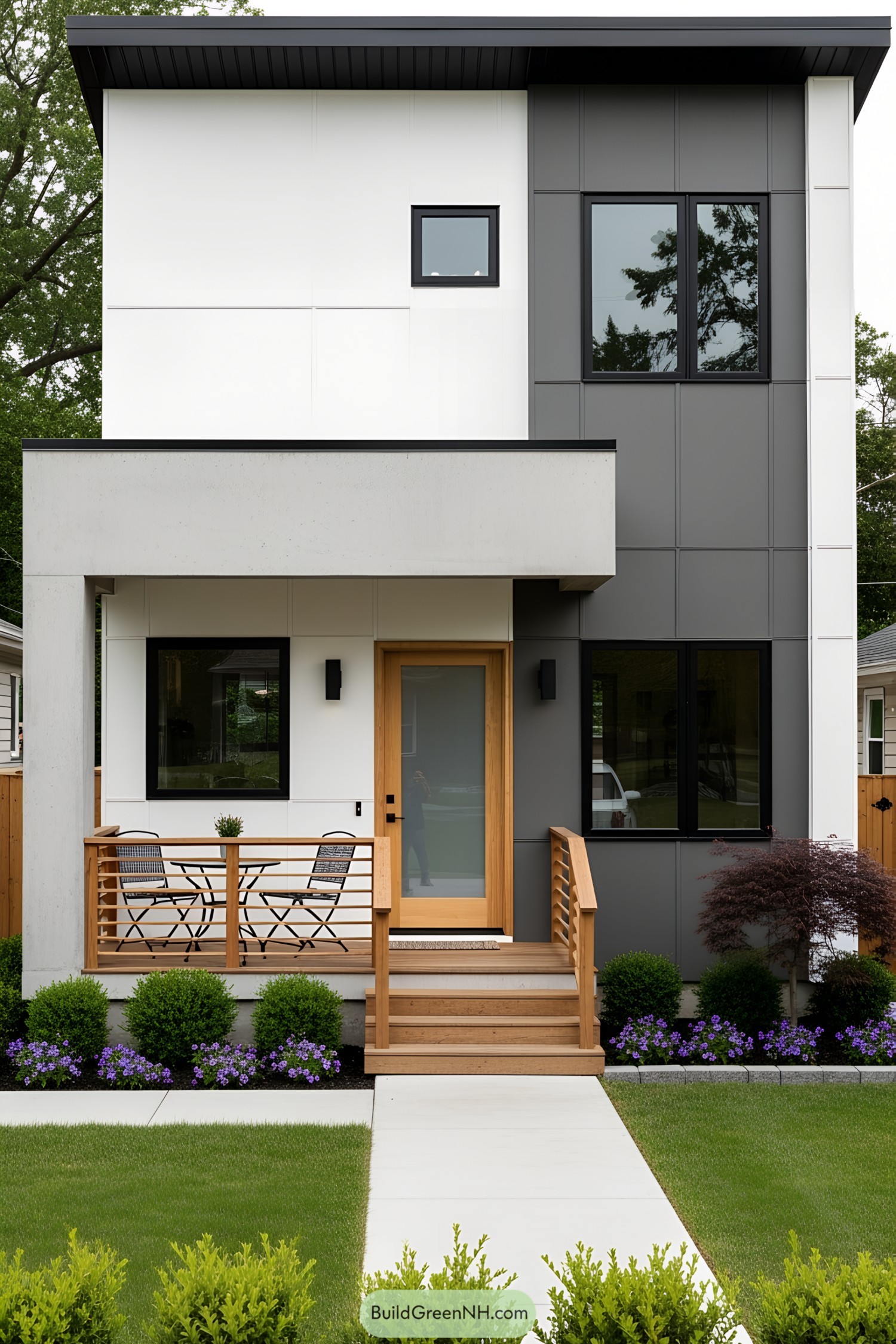 Compact modern house with clean lines and wooden accents