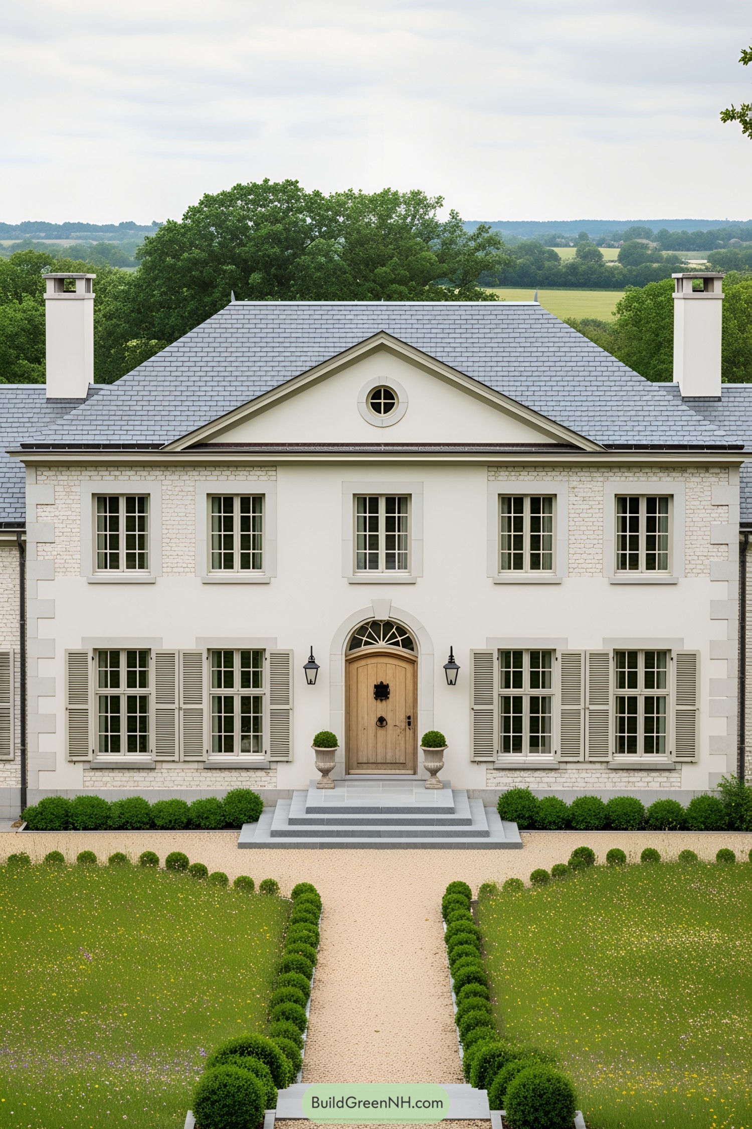 Elegant European farmhouse with classic architecture
