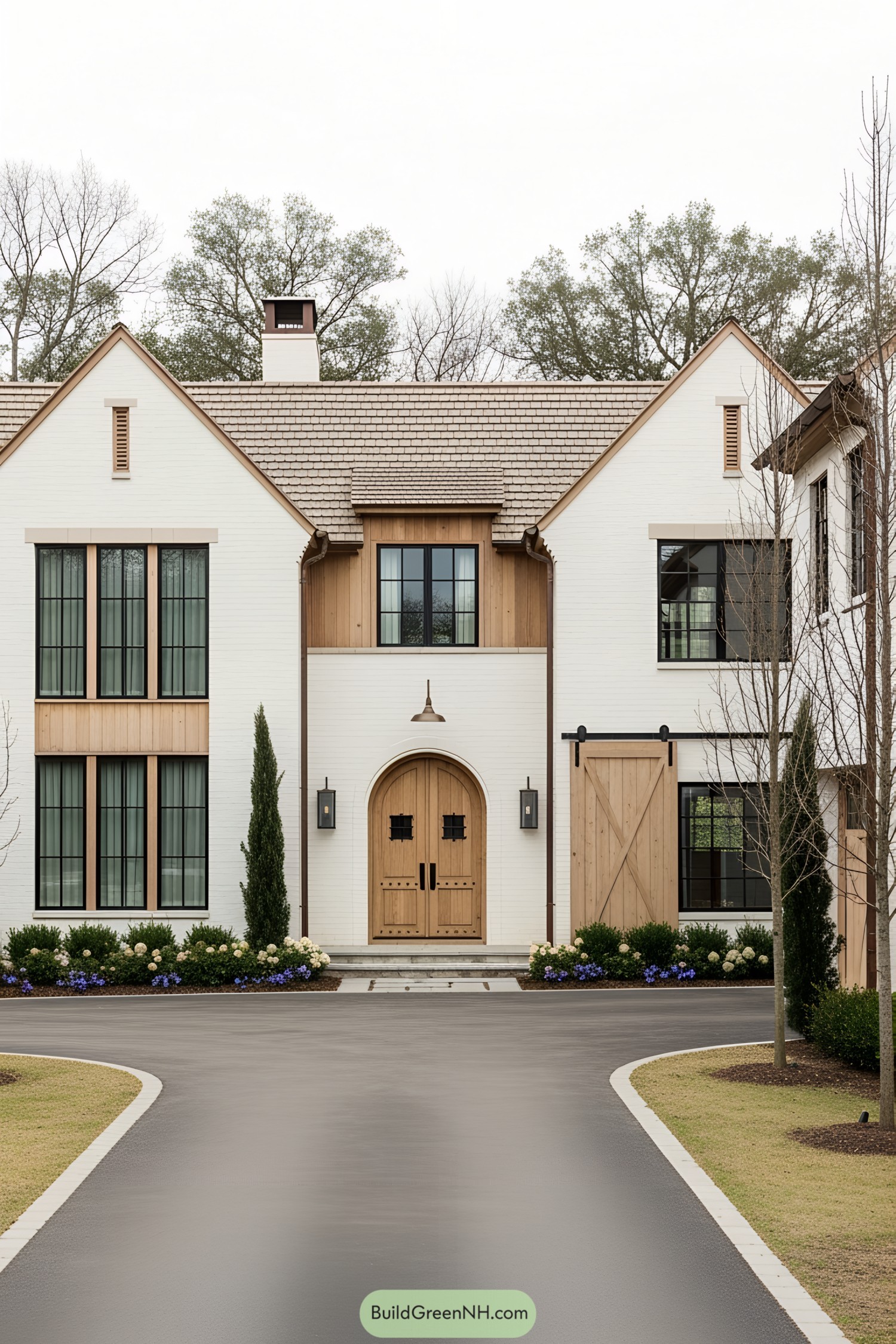 Traditional farmhouse with wooden accents