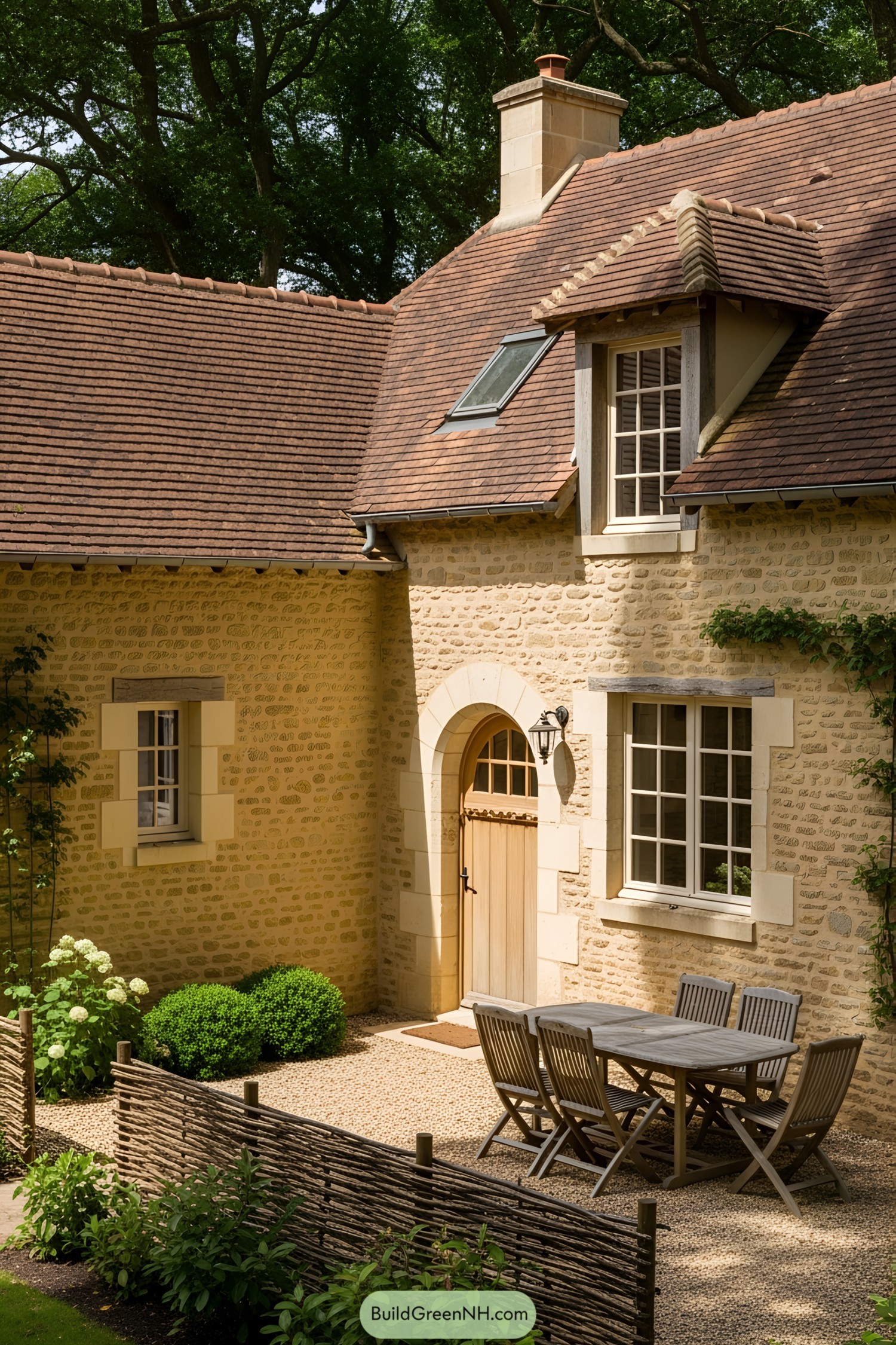 Cozy stone cottage with a rustic patio