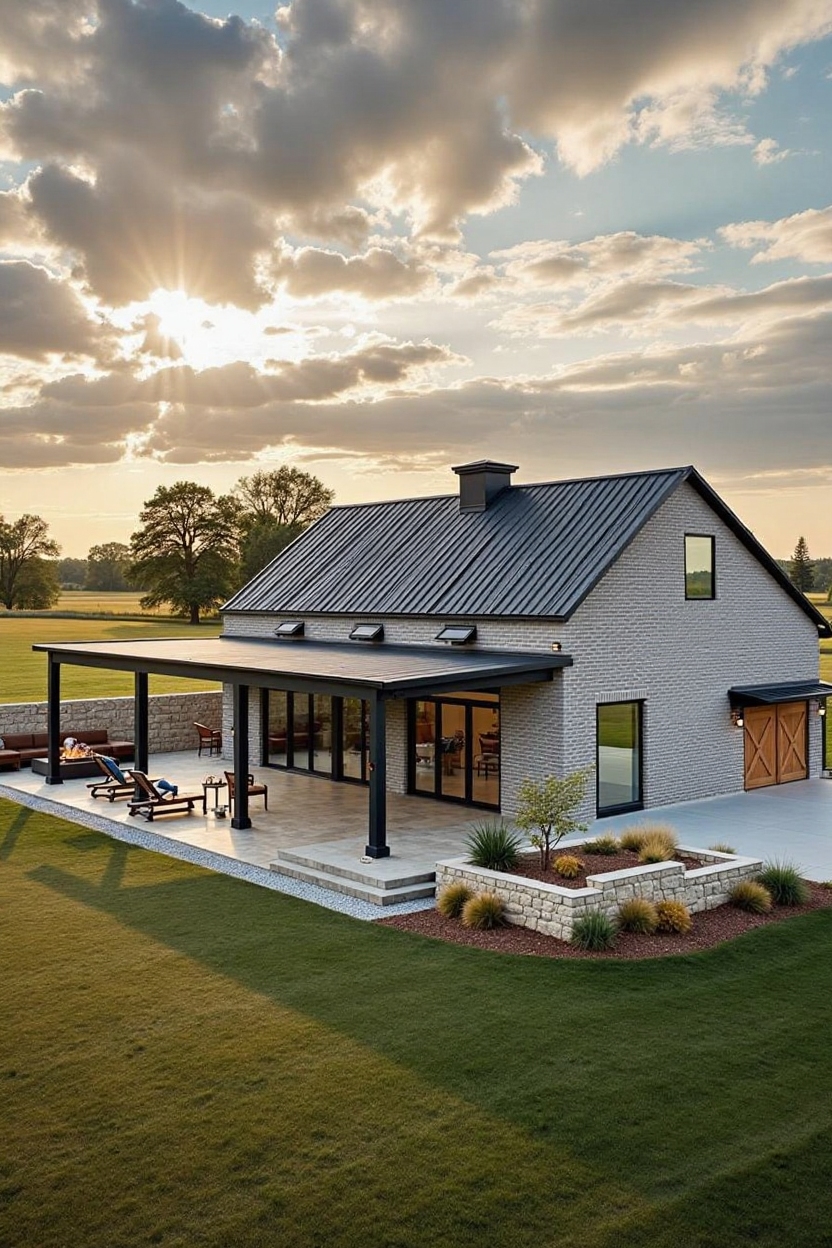 change house siding to grey brick with black roof