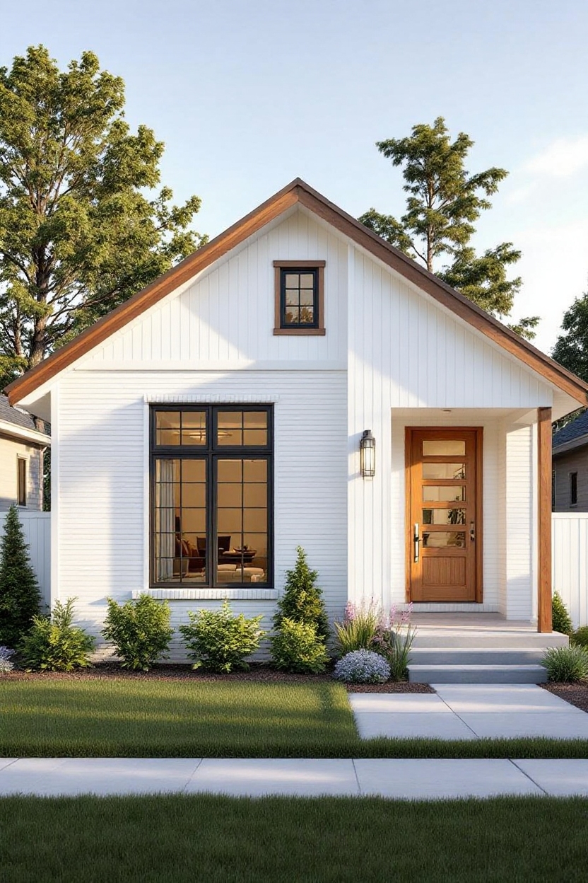 change house siding to all white wood plans with stained wood trim