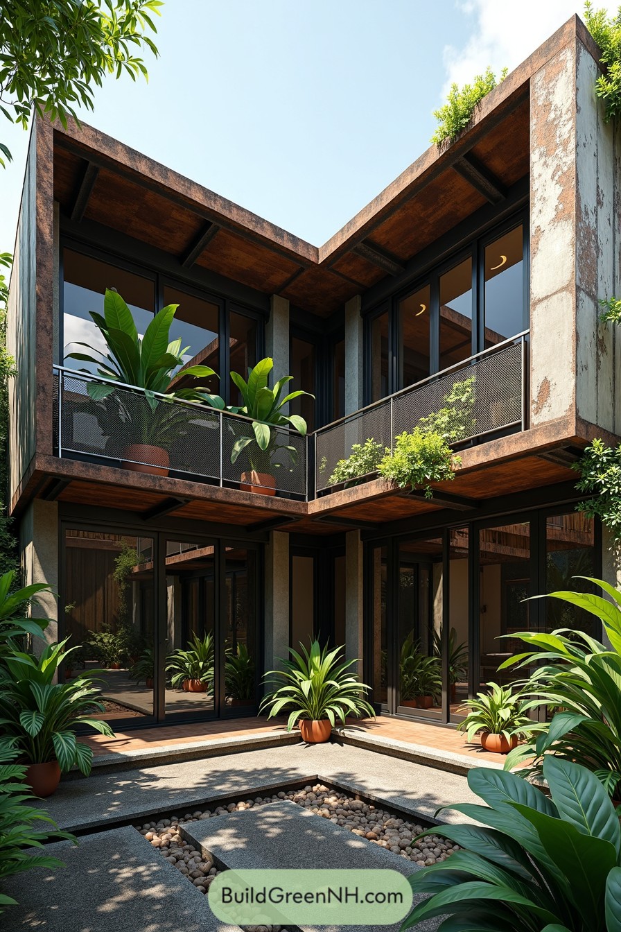 Modern two-story house with lush greenery
