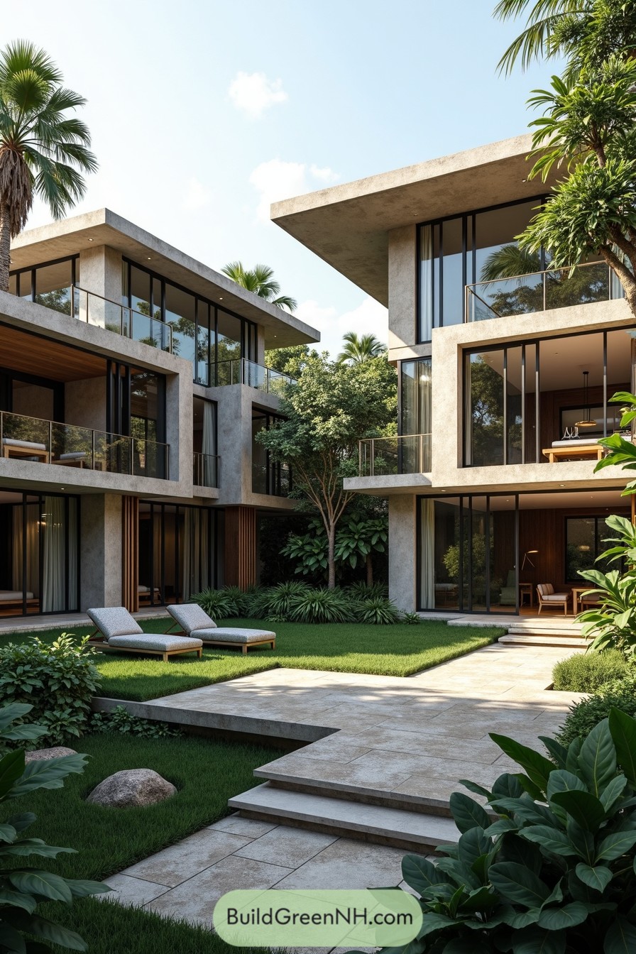 Modern tropical house with lush greenery and sleek design