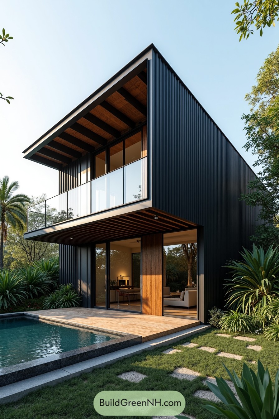 Modern house surrounded by tropical greenery