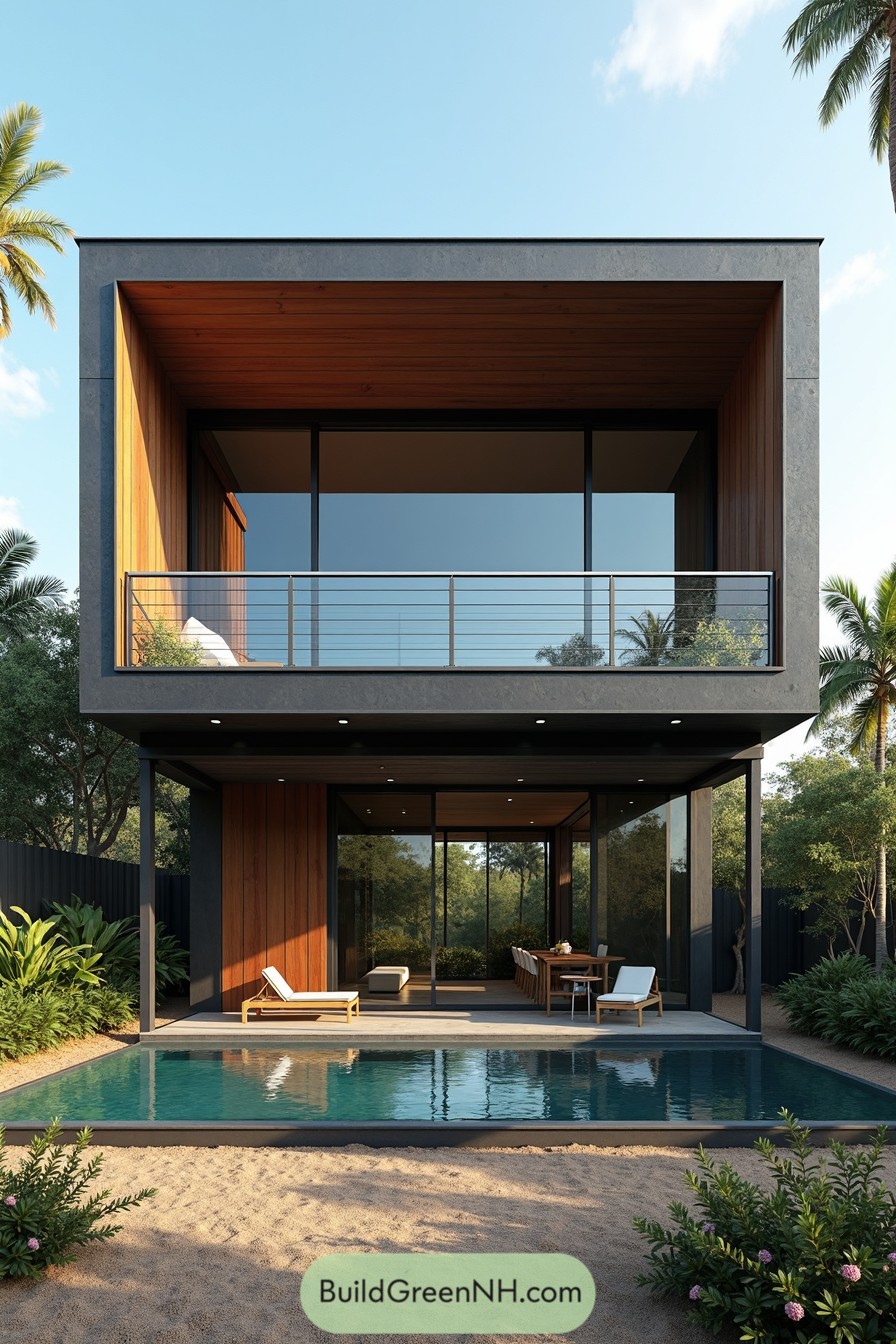 Modern tropical house with pool and glass walls